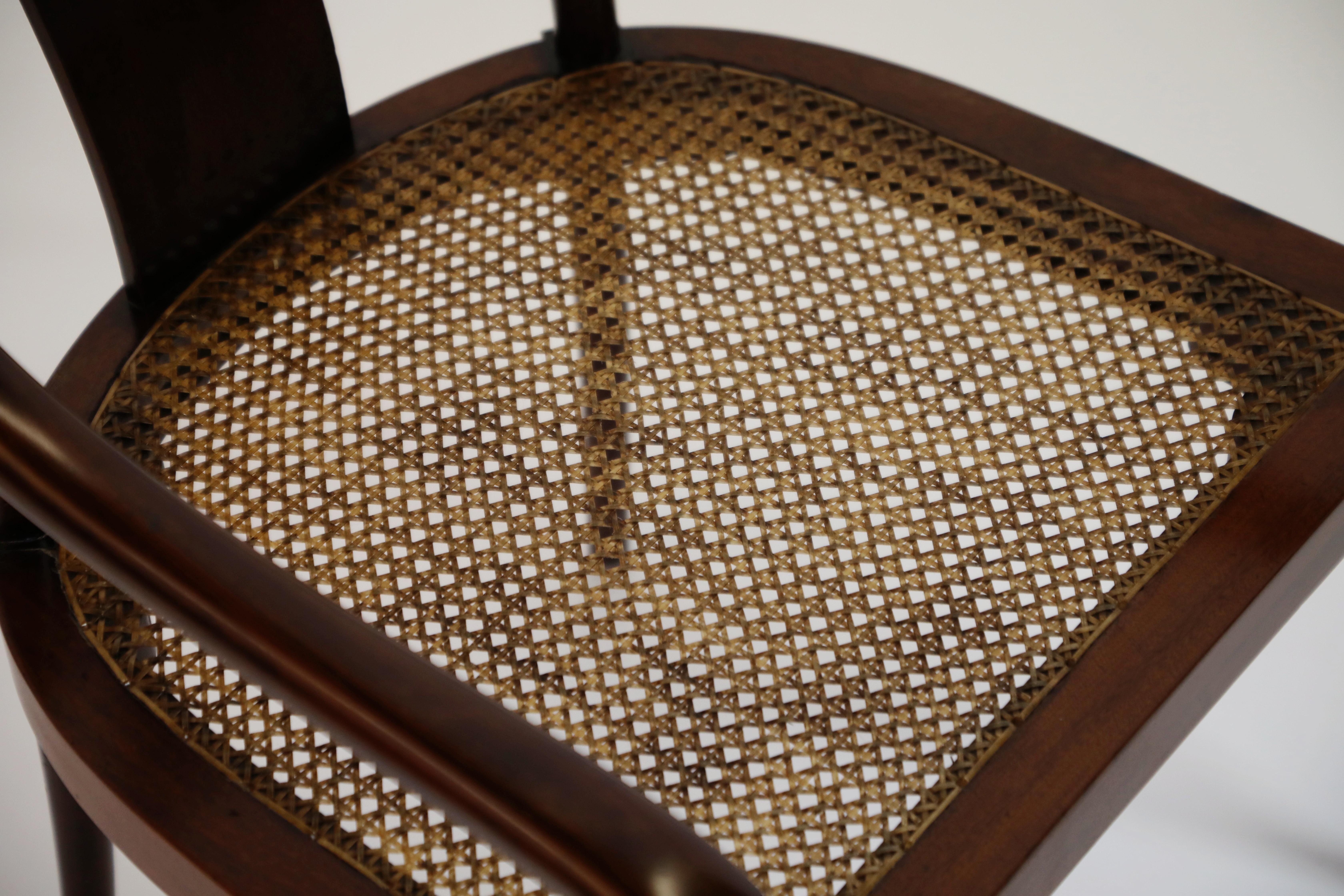Pair of Brazilian Rosewood and Cane Bentwood Chairs, circa 1940s Brazil 9