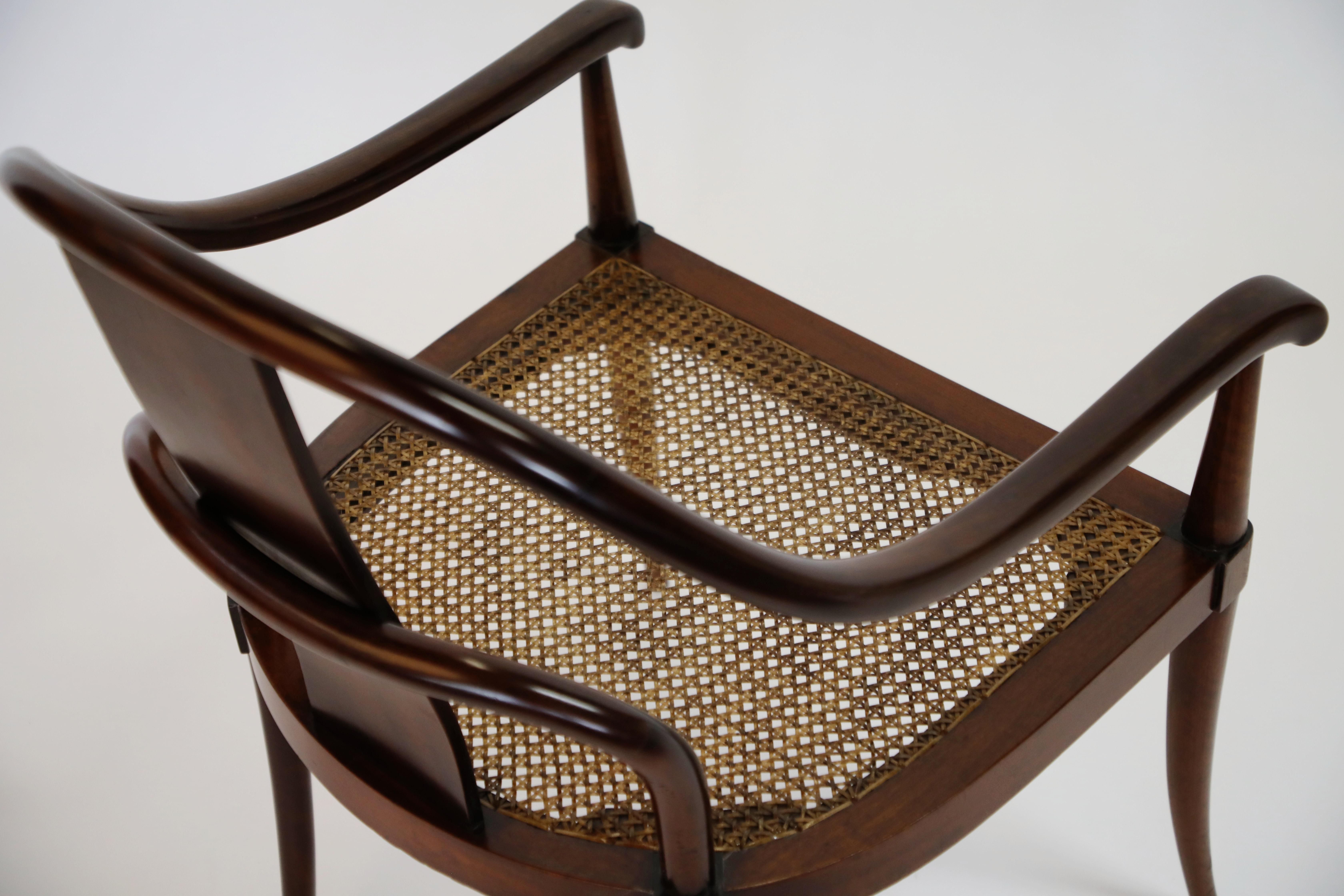 Pair of Brazilian Rosewood and Cane Bentwood Chairs, circa 1940s Brazil 11