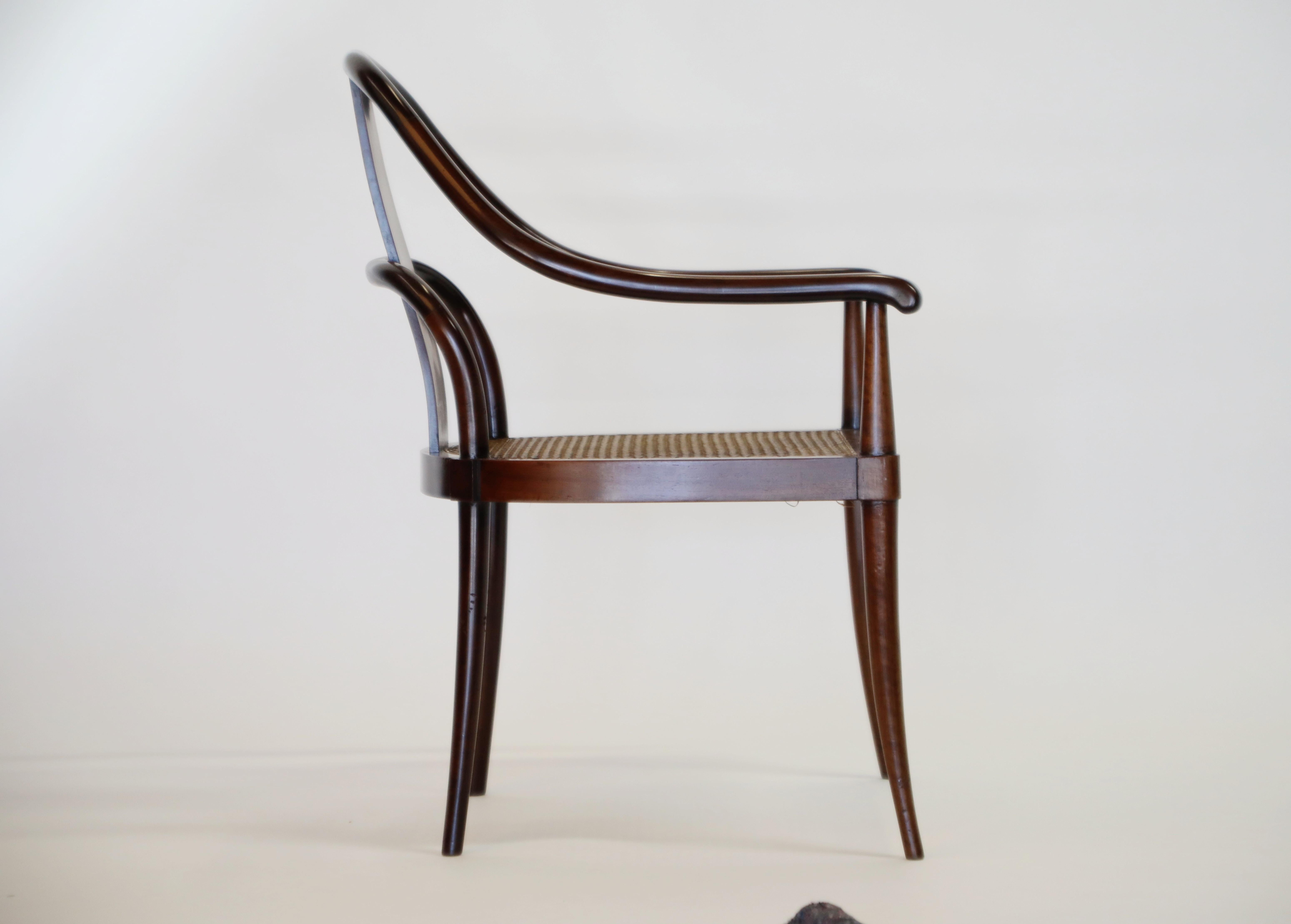 Art Deco Pair of Brazilian Rosewood and Cane Bentwood Chairs, circa 1940s Brazil