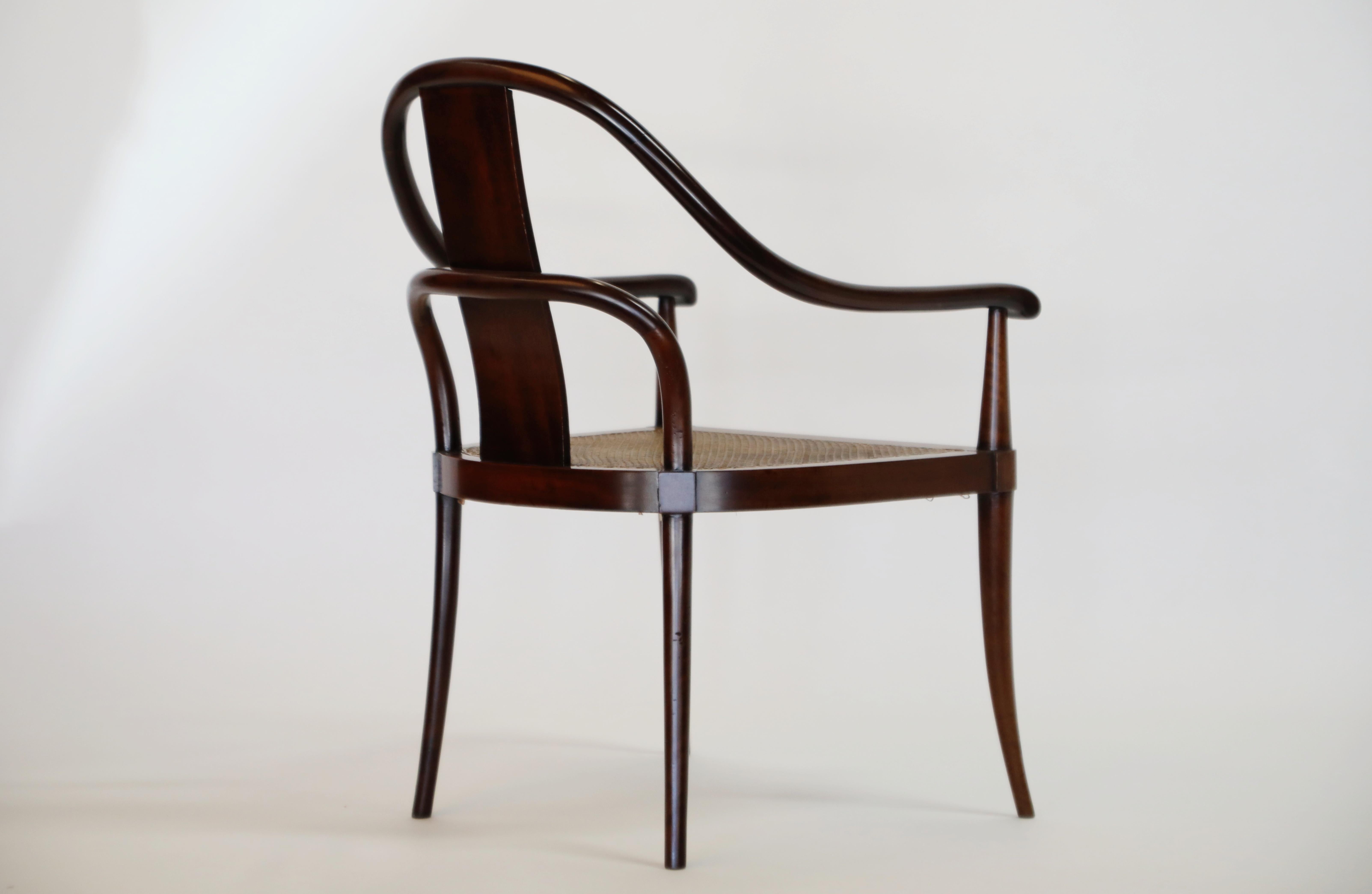 Pair of Brazilian Rosewood and Cane Bentwood Chairs, circa 1940s Brazil In Good Condition In Los Angeles, CA