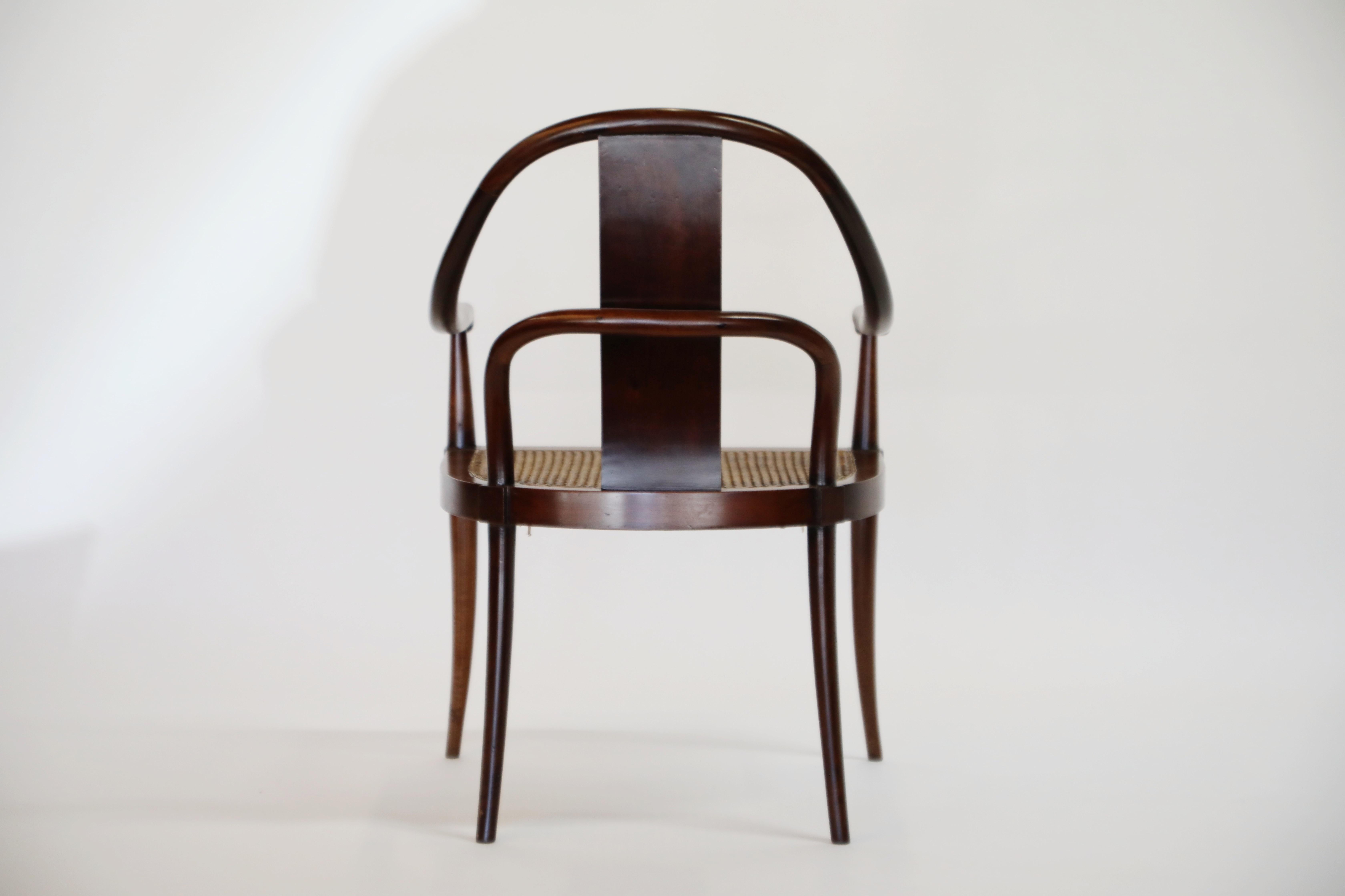 Mid-20th Century Pair of Brazilian Rosewood and Cane Bentwood Chairs, circa 1940s Brazil