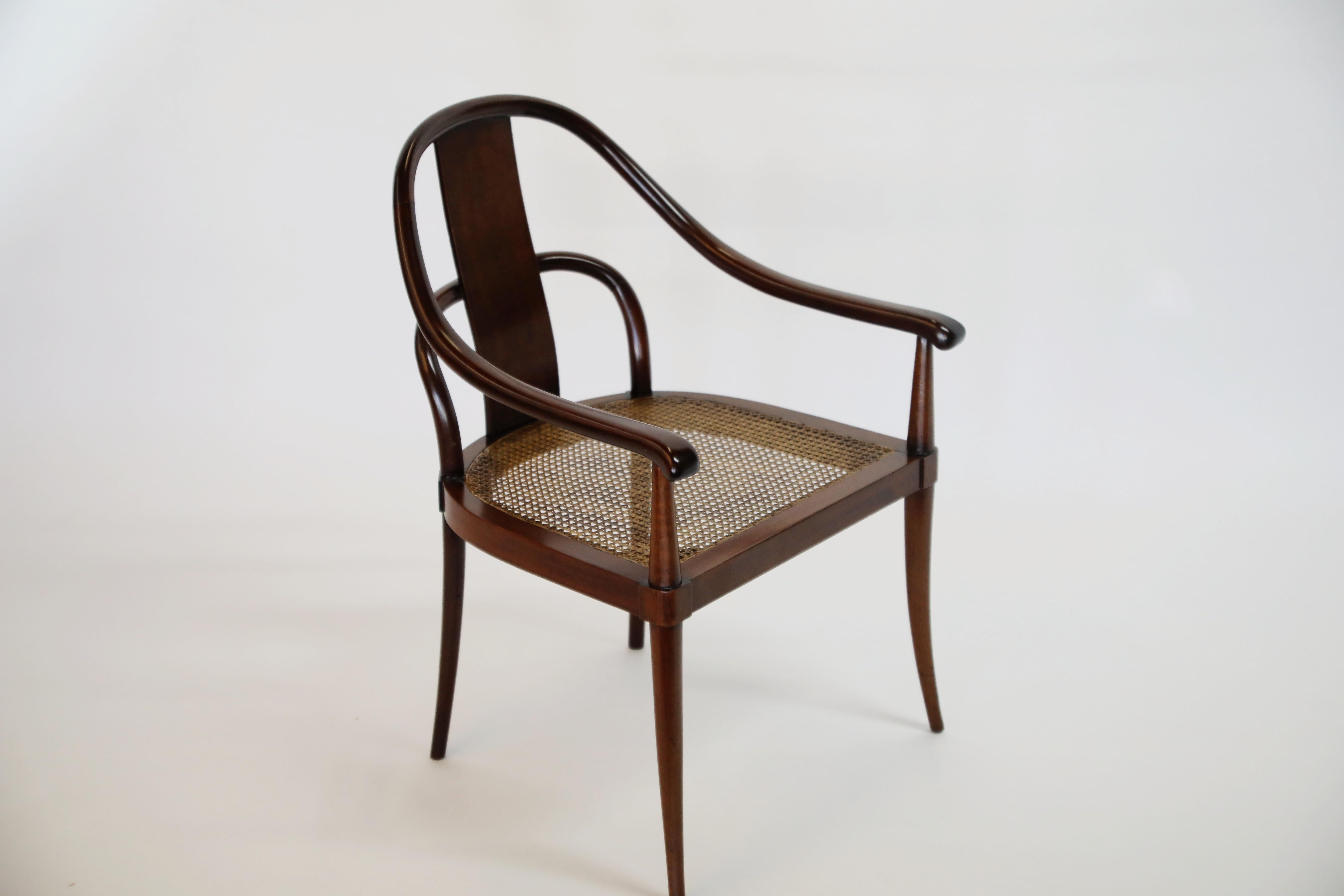 Pair of Brazilian Rosewood and Cane Bentwood Chairs, circa 1940s Brazil 1