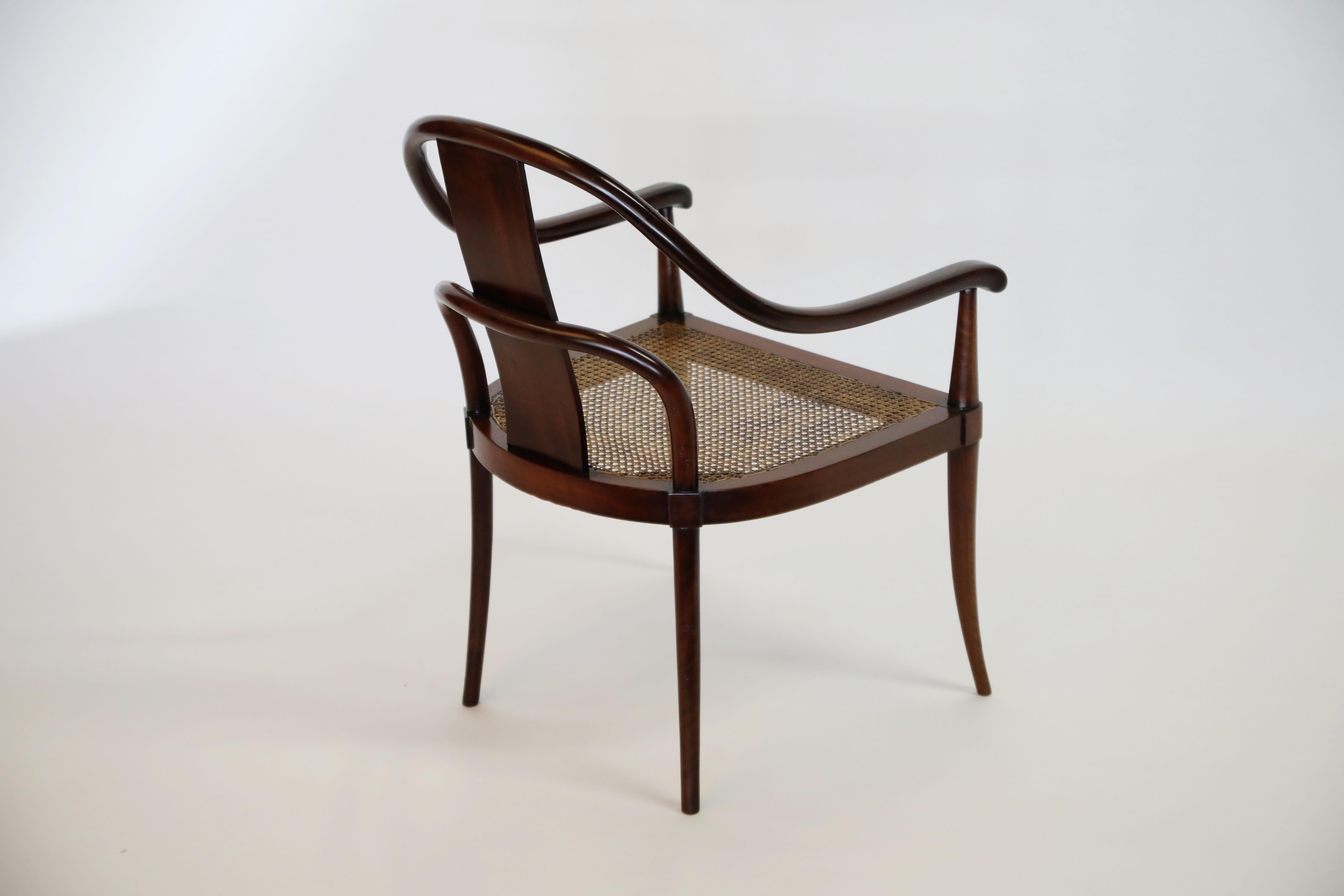 Pair of Brazilian Rosewood and Cane Bentwood Chairs, circa 1940s Brazil 2
