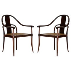 Pair of Brazilian Rosewood and Cane Bentwood Chairs, circa 1940s Brazil