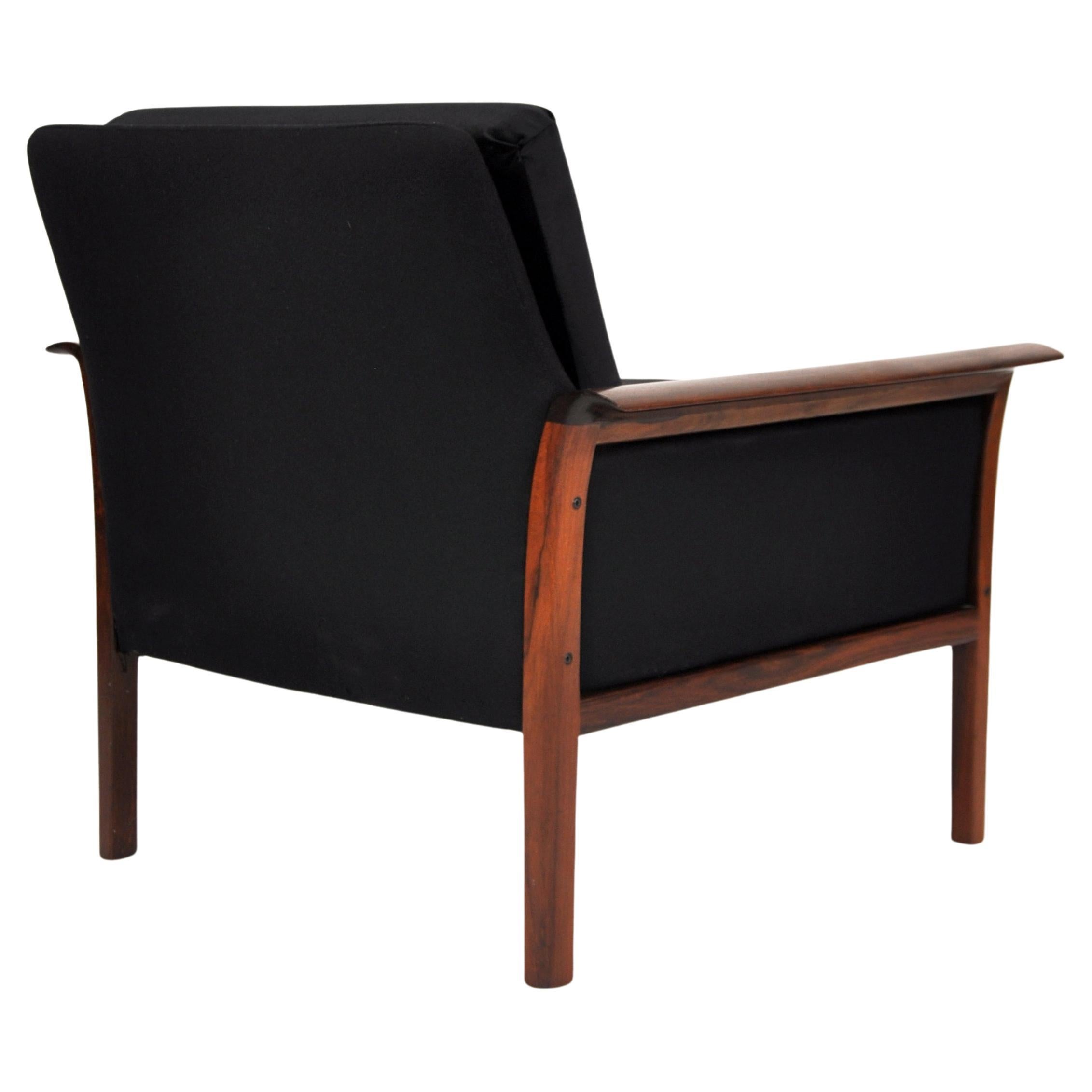 Pair of Brazilian Rosewood Black Armchairs by Fredrik Kayser for Vatne Mobler 4