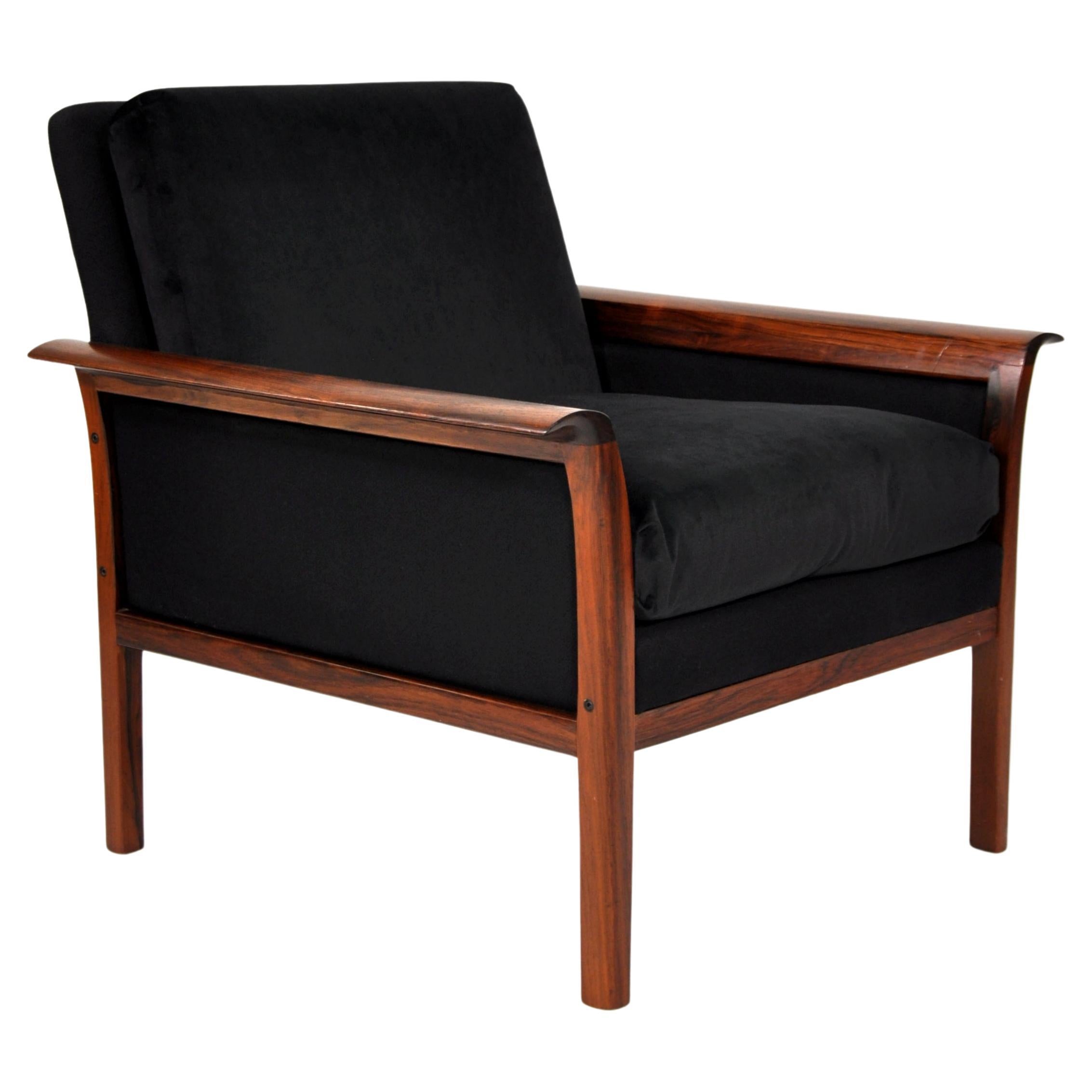 Pair of Brazilian Rosewood Black Armchairs by Fredrik Kayser for Vatne Mobler 6