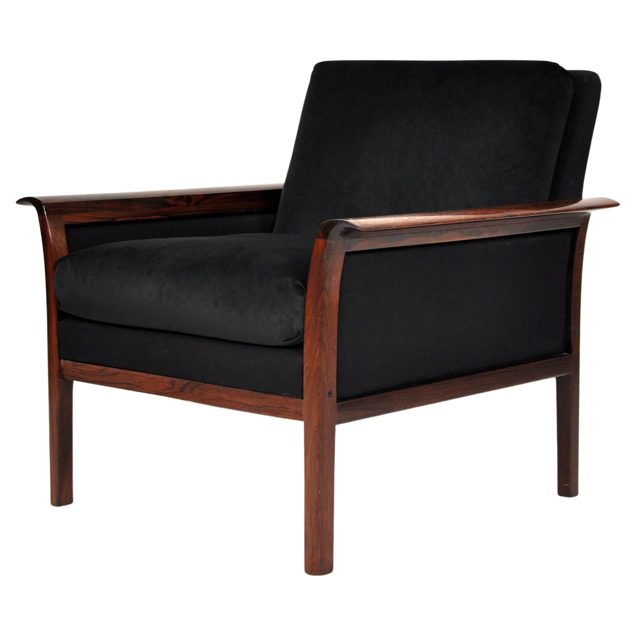 Pair of Brazilian Rosewood Black Armchairs by Fredrik Kayser for Vatne Mobler 8