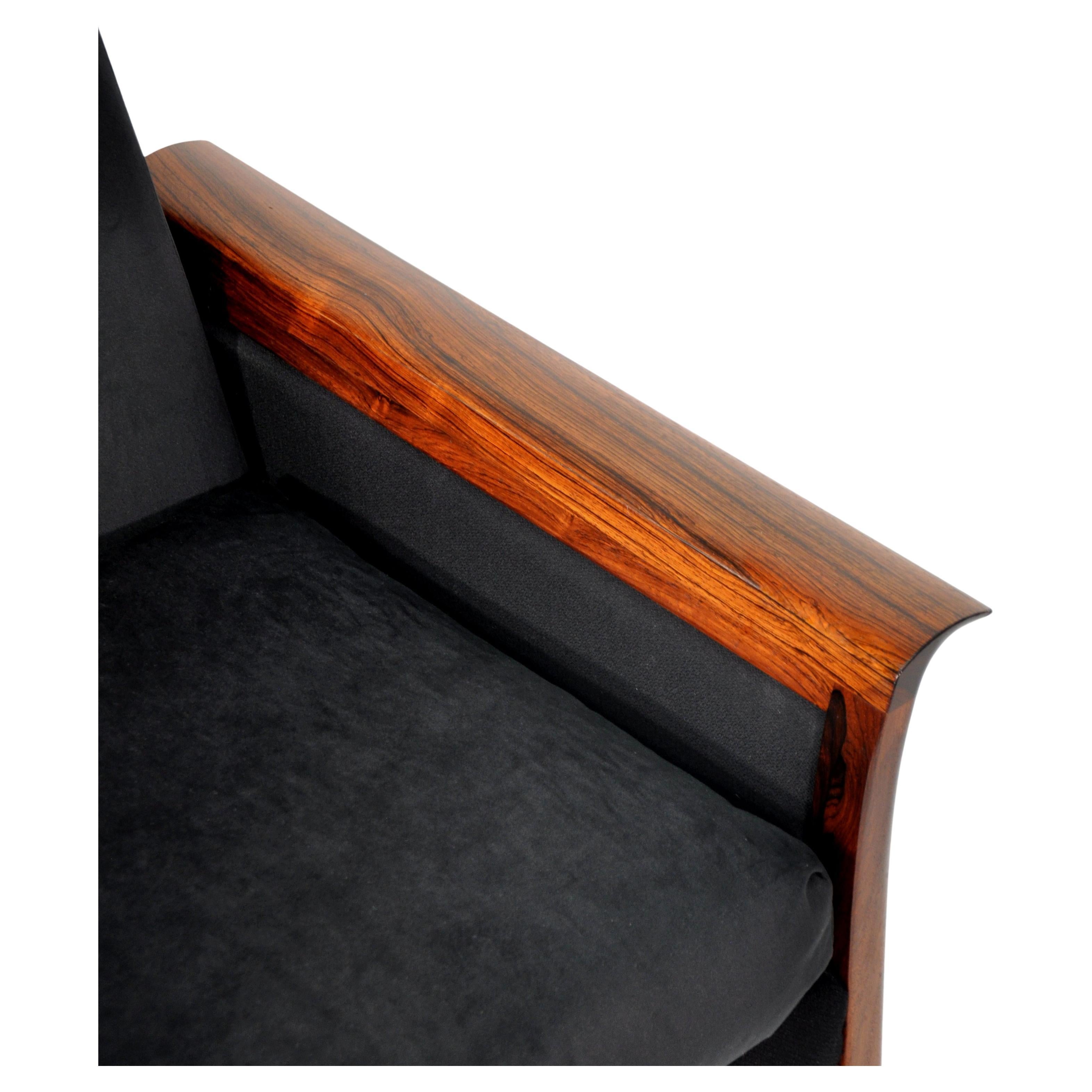 Scandinavian Modern Pair of Brazilian Rosewood Black Armchairs by Fredrik Kayser for Vatne Mobler