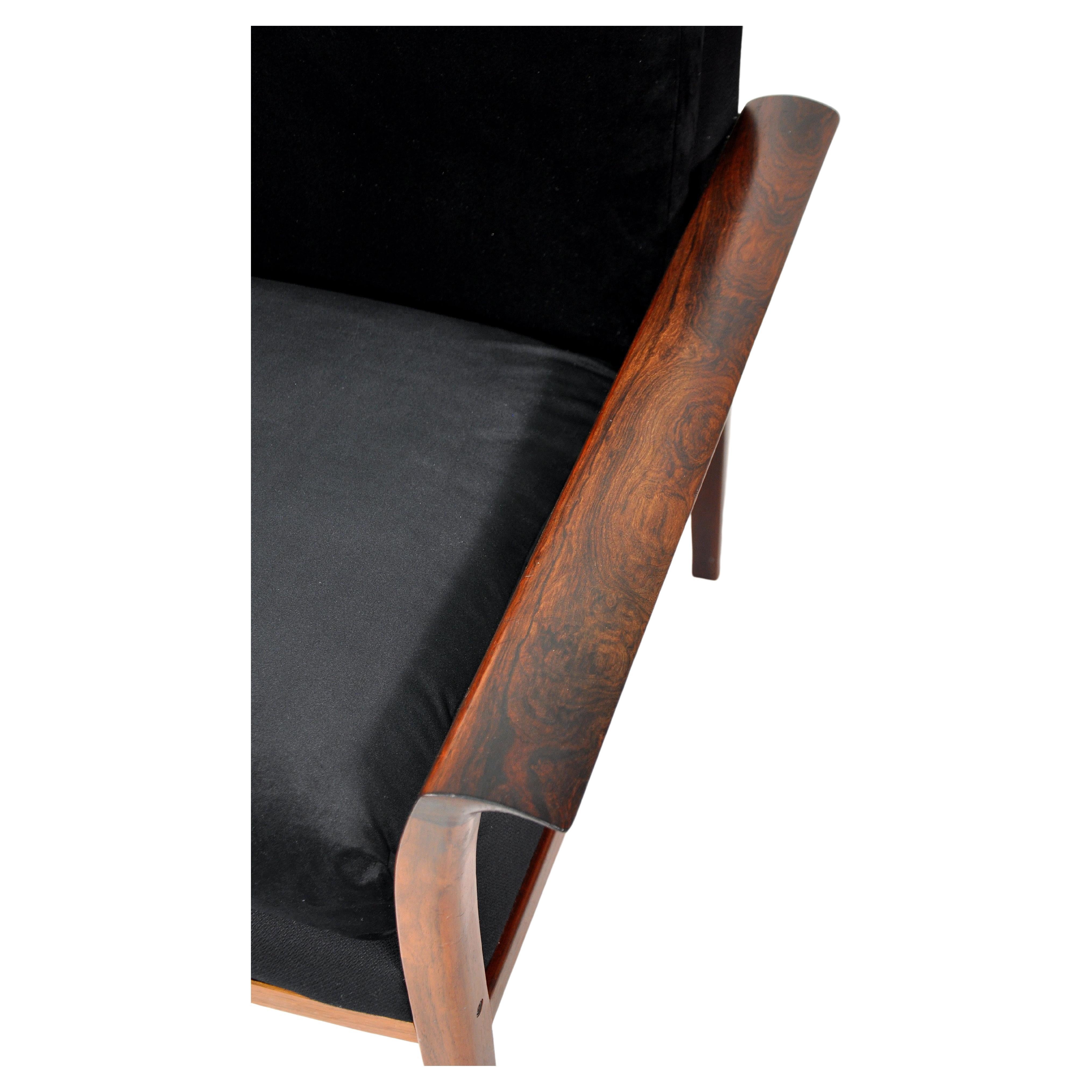 20th Century Pair of Brazilian Rosewood Black Armchairs by Fredrik Kayser for Vatne Mobler