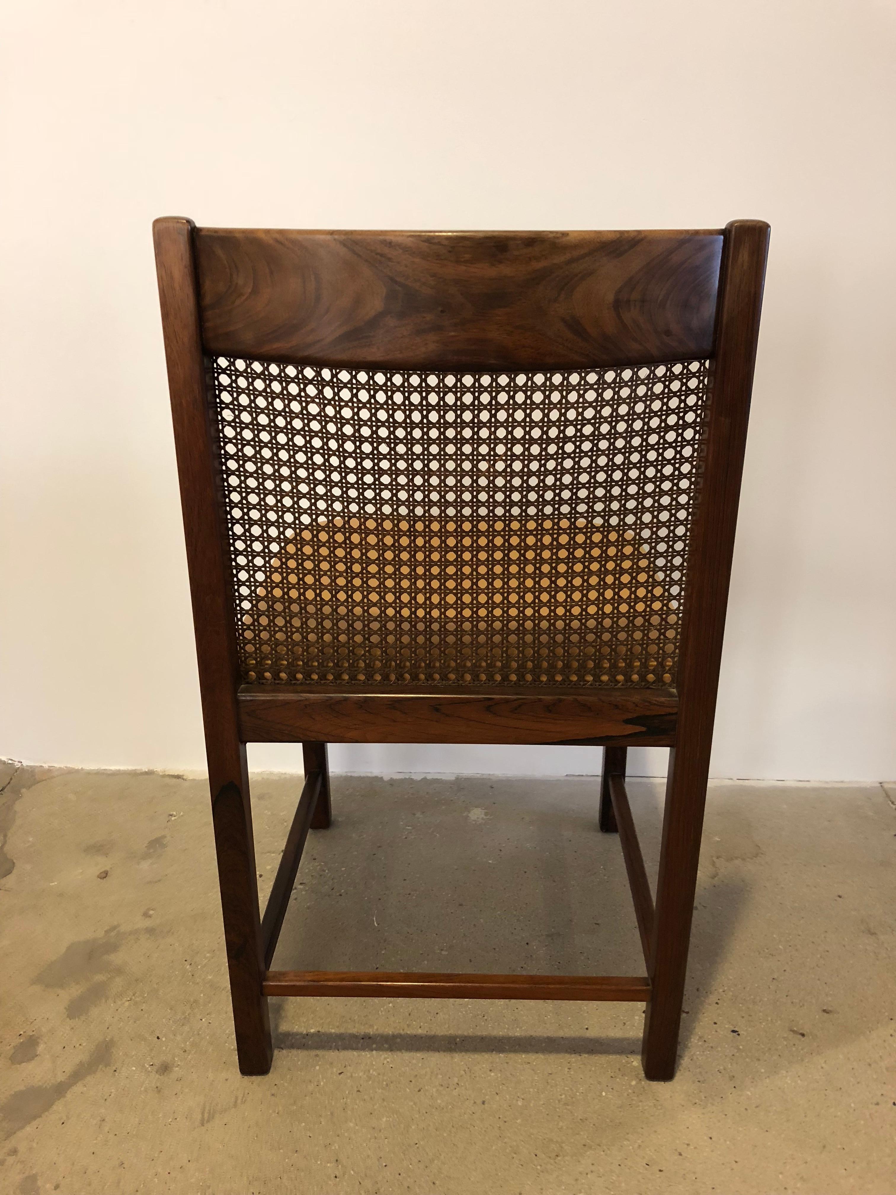 Pair of Brazilian Rosewood Chairs with Original Caned Backs and Leather Seats 3