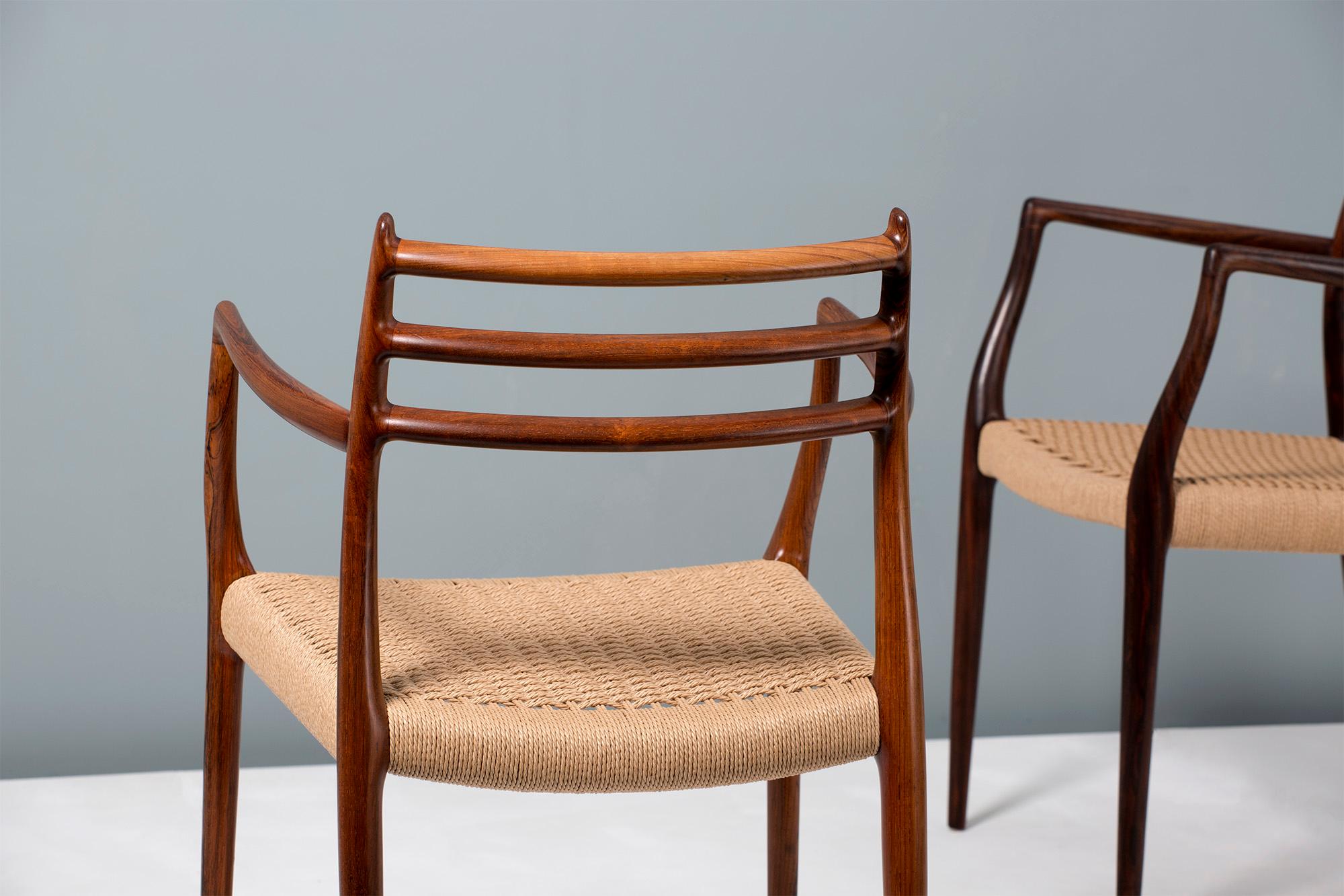 Papercord Pair of Brazilian Rosewood Model 62 Armchairs by Niels Moller, 1962