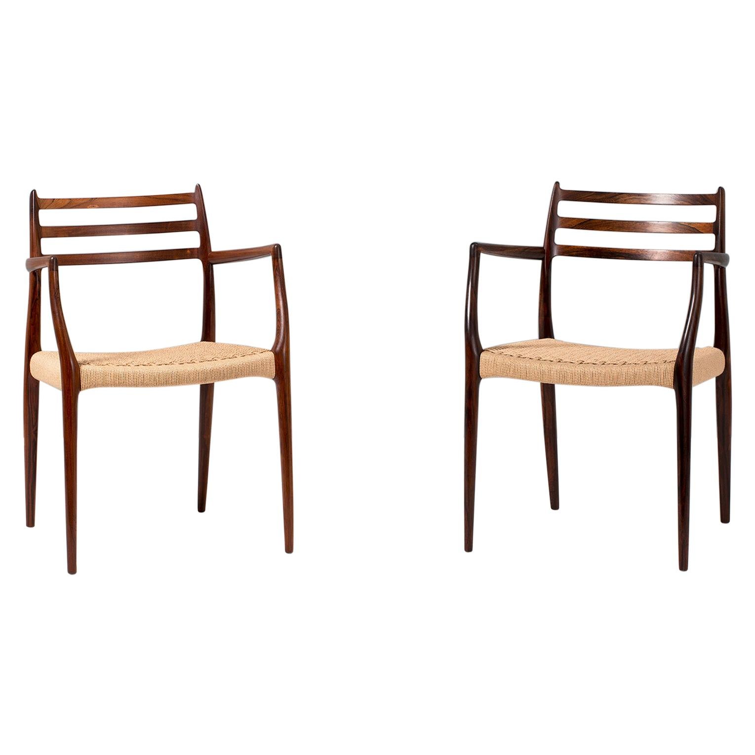 Pair of Brazilian Rosewood Model 62 Armchairs by Niels Moller, 1962