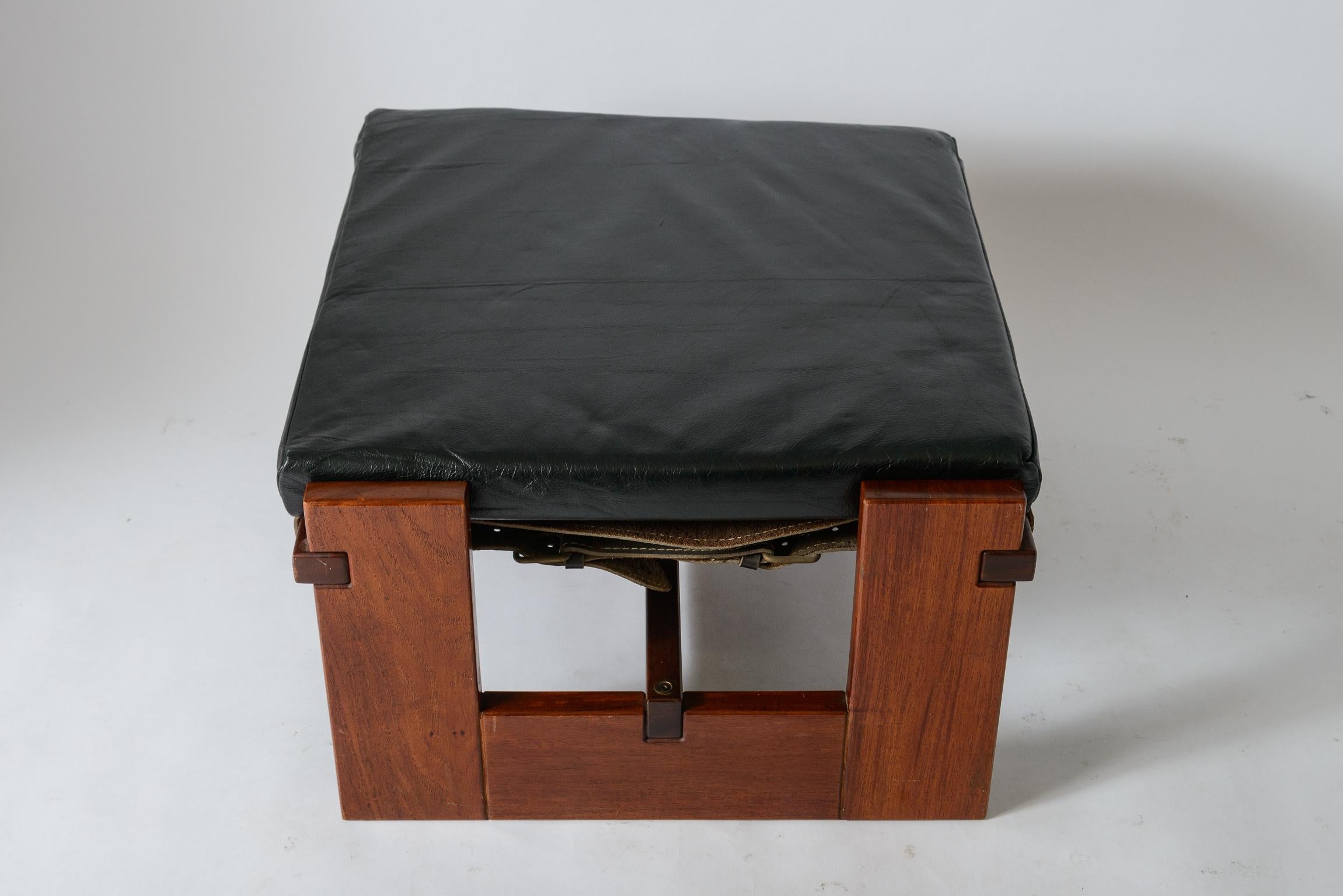 Leather Pair of Brazilian Rosewood Ottomans / Stools For Sale