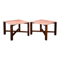Pair of Brazilian Rosewood & Pink Granite Side Tables, Brazil, 1960s