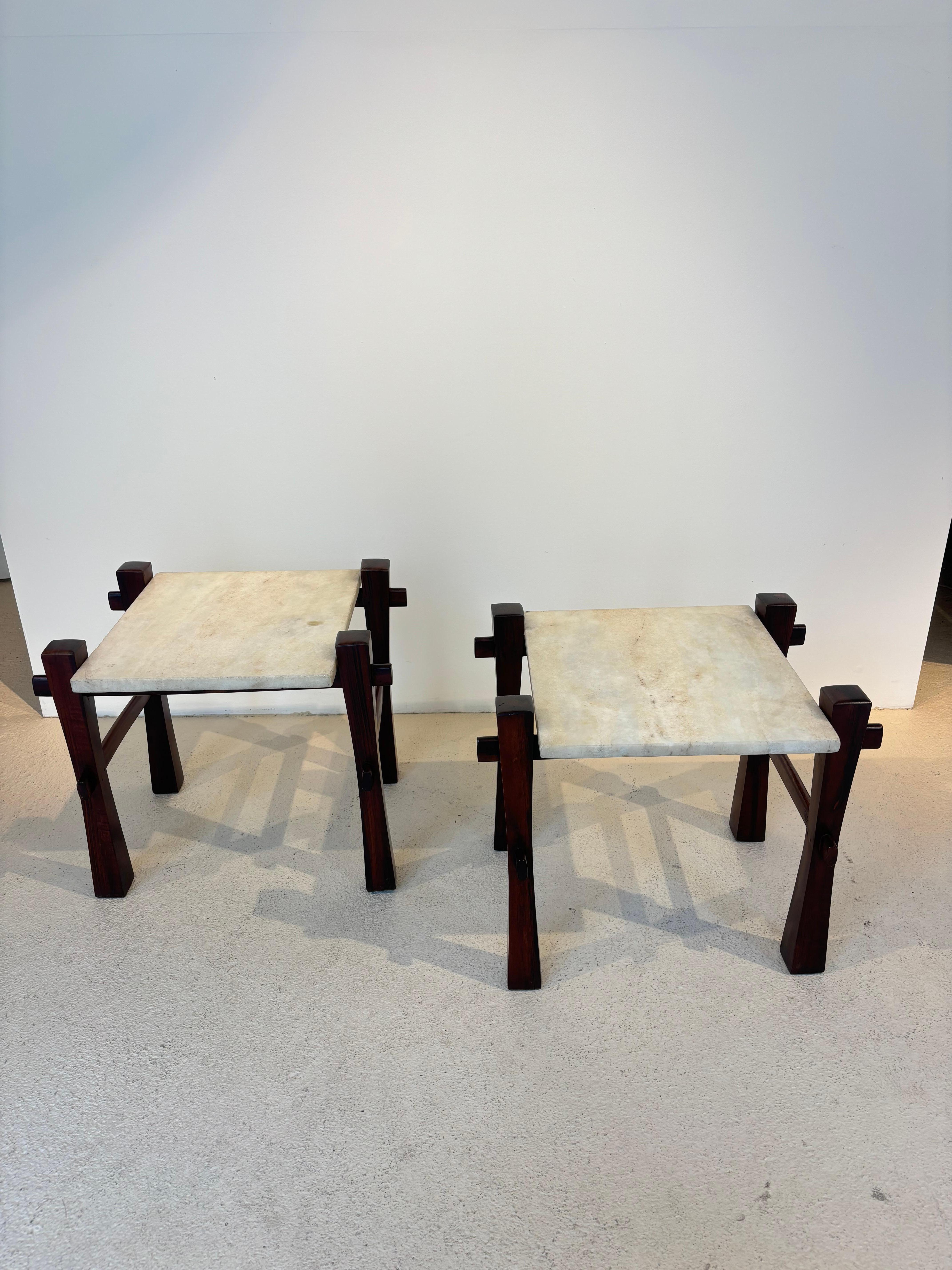 Marble Pair of brazilian side table For Sale