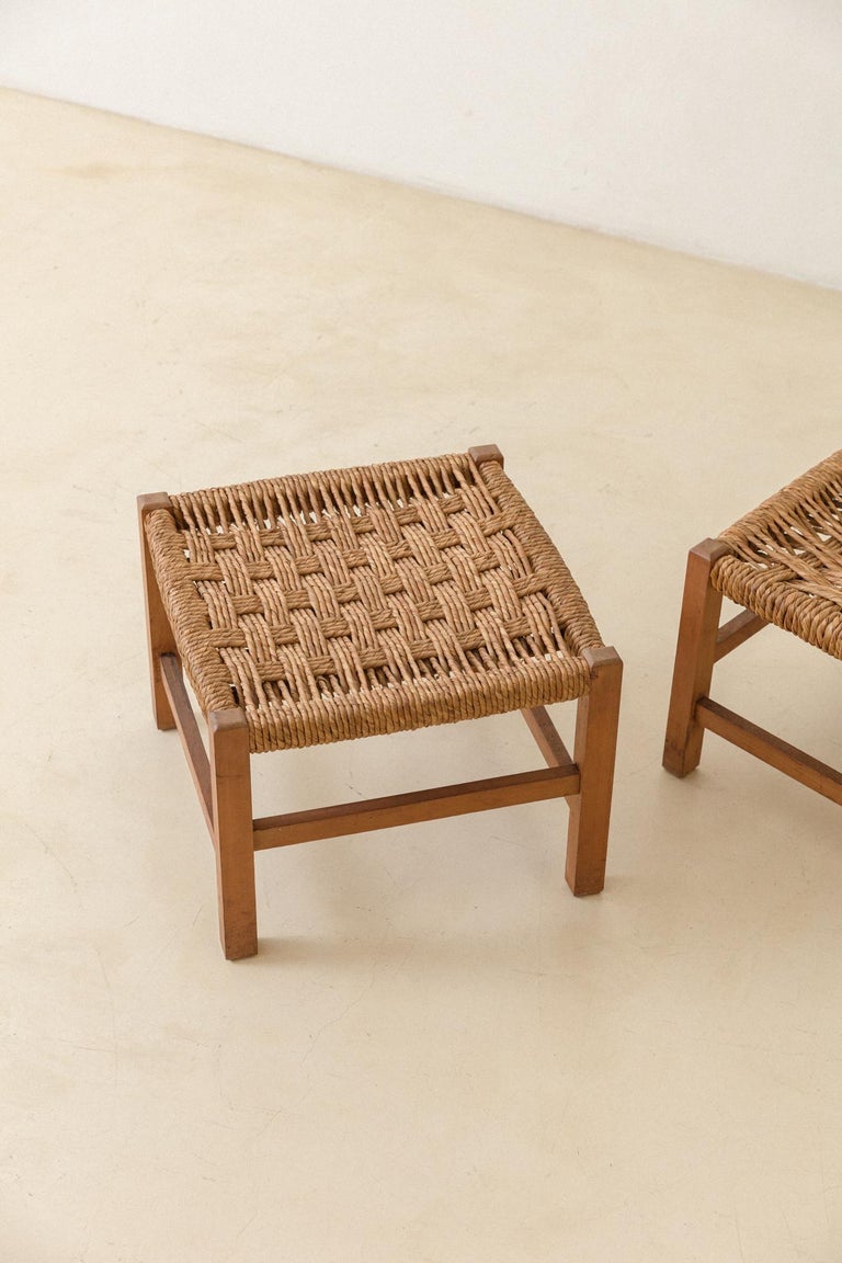 Pair of Brazilian Stools, Rosewood and Taboa Straw, Unknown Designer ...