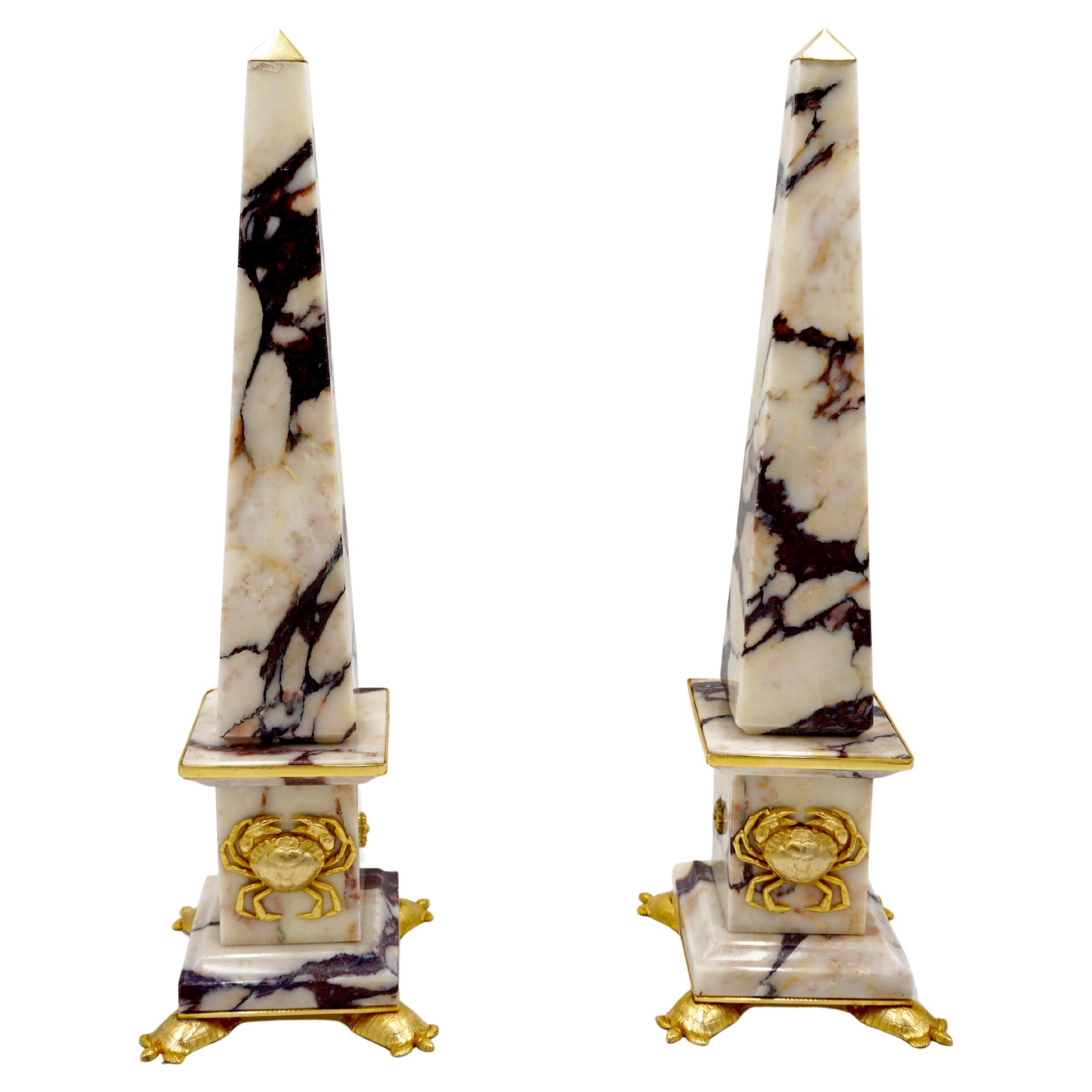 Pair of Breccia Medicea Marble and Bronze Obelisks, "Crabs", Limit.Edition 2018