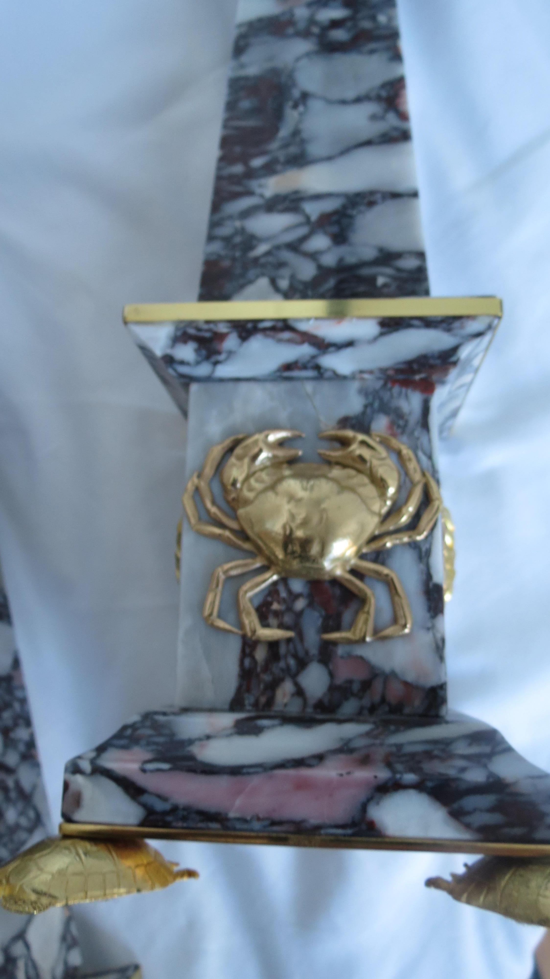 Paire d'obélisques Breccia Medicea en marbre et bronze, « Crabs », édition limitée 2018 en vente 6