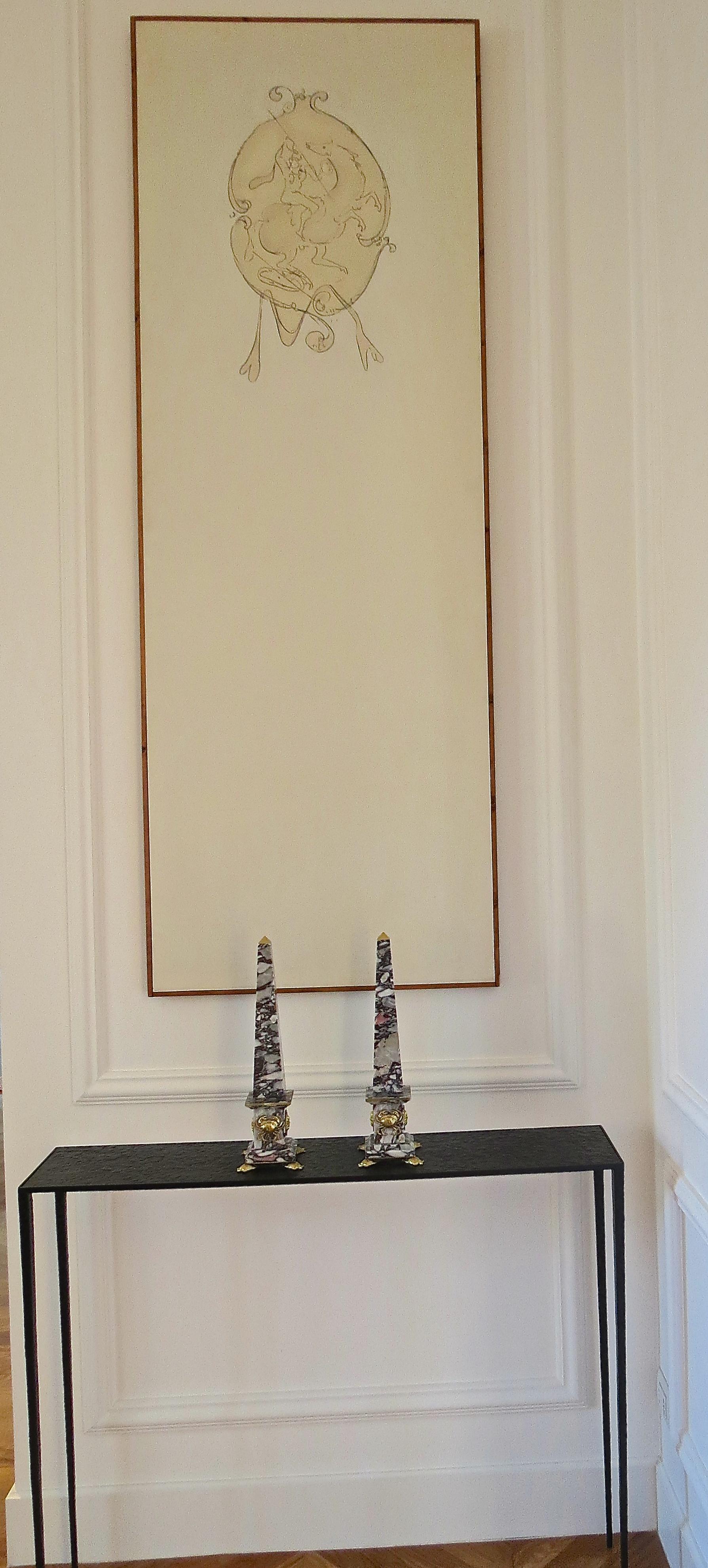 Pair of Breccia Medicea Marble and Bronze Obelisks, 