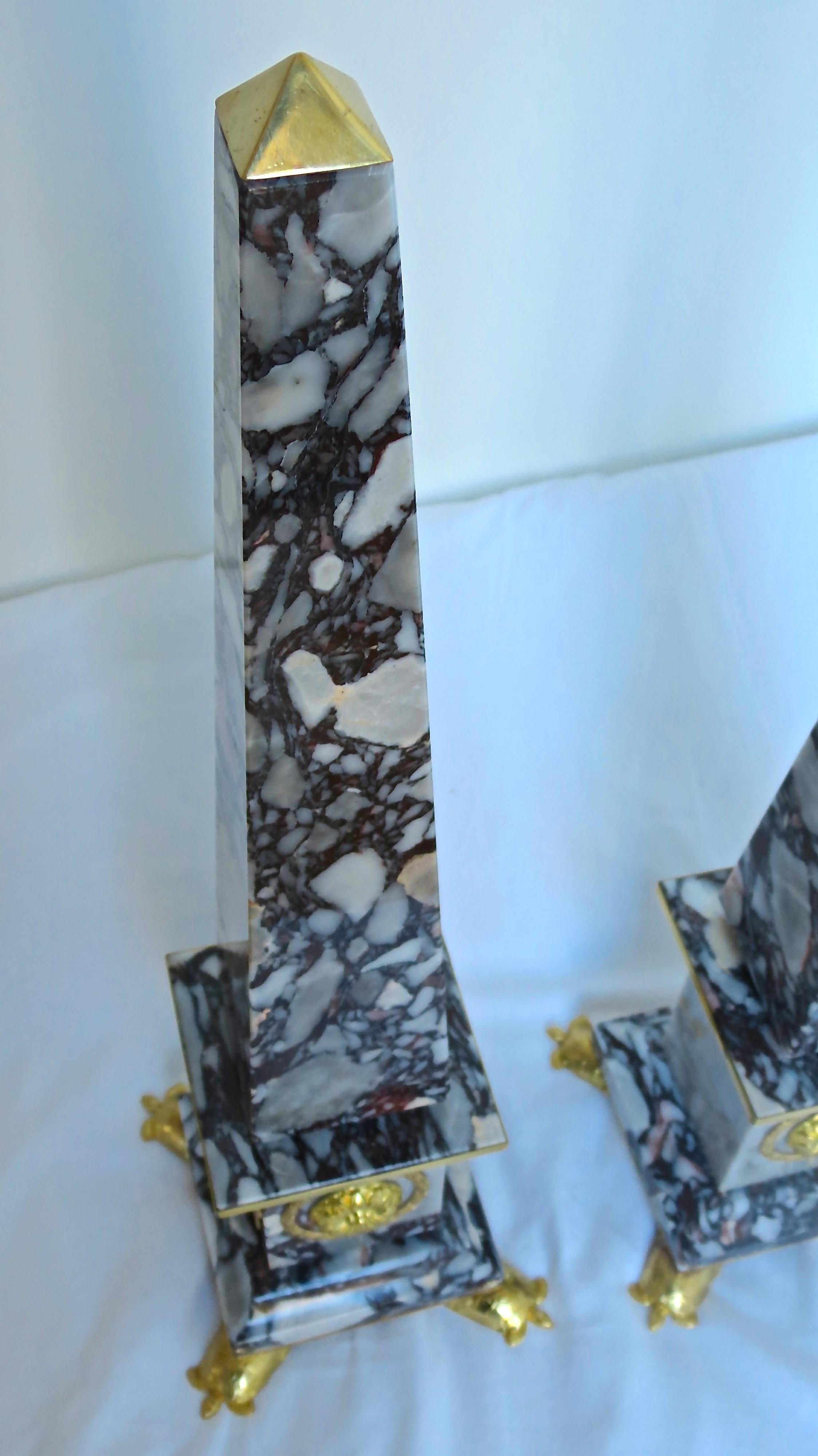 Pair of Breccia Medicea Marble and Bronze Obelisks, 