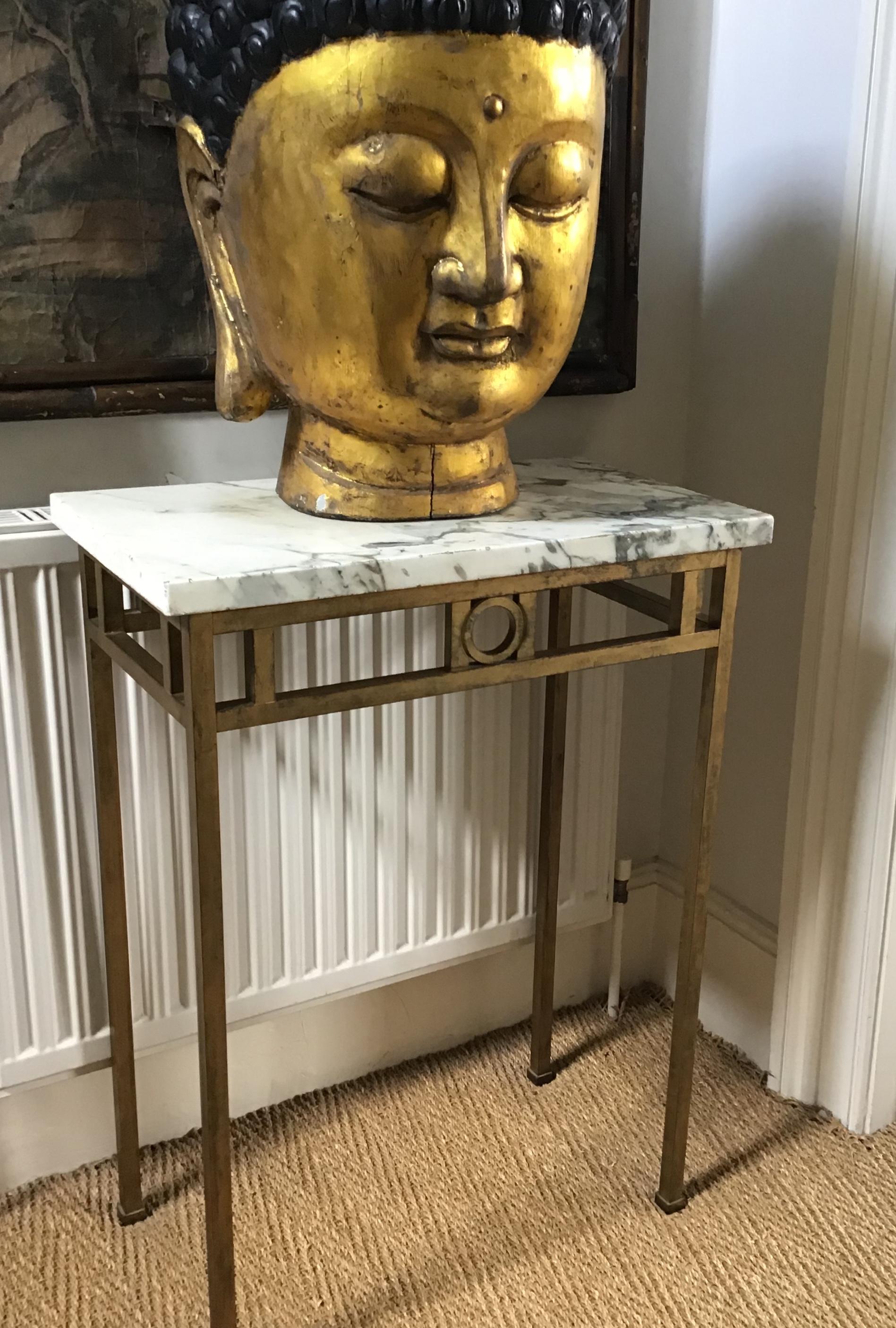 Pair of Breche Violette Marble and Gilt Metal Console Tables For Sale 1