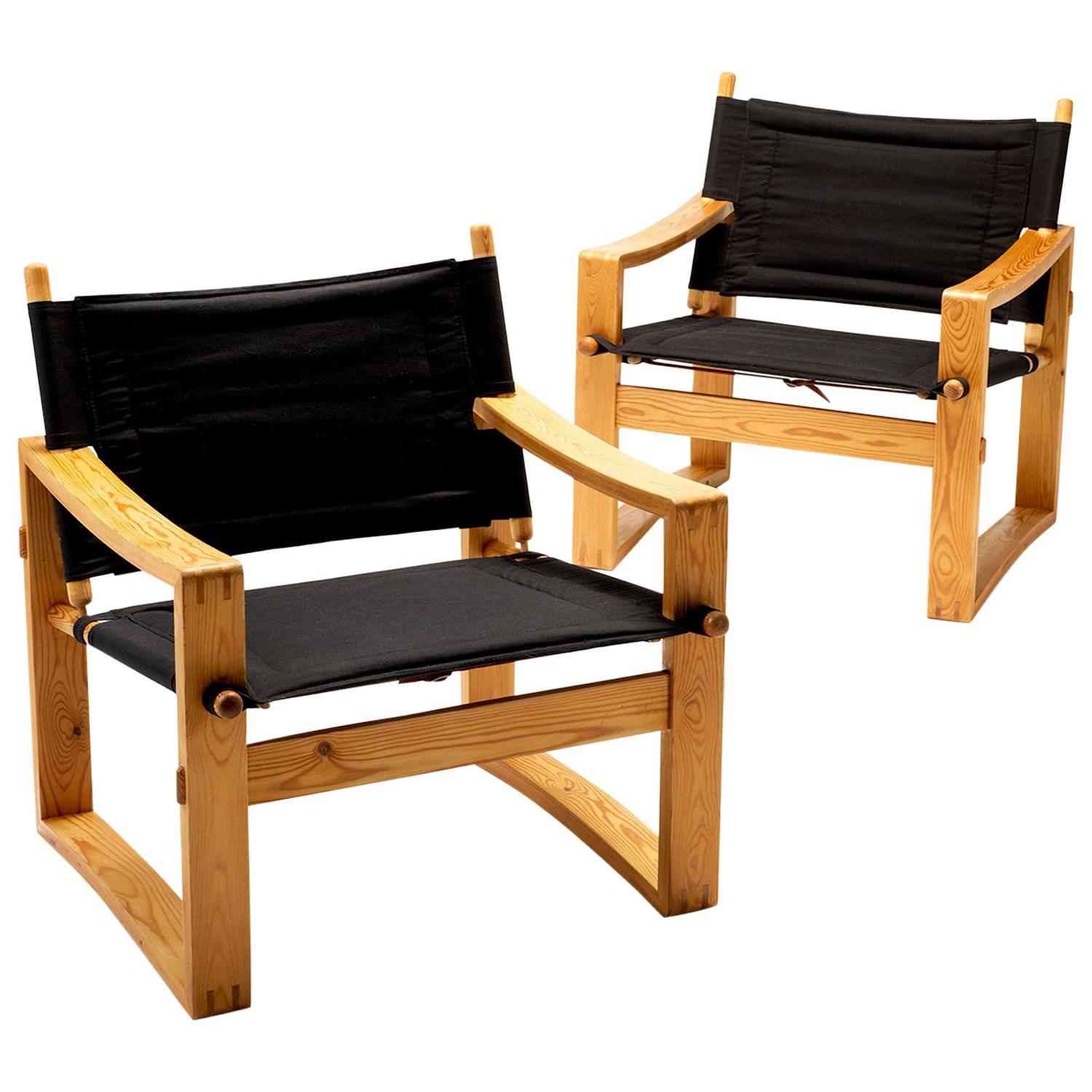 Pair of Børge Jensen Safari Chairs, Bernstorffsminde Møbelfabrik, Denmark, 1960s
