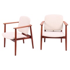 Pair of Børge Mogensen Armchairs in Teak, Newly Upholstered, Søborg Møbler, 1960