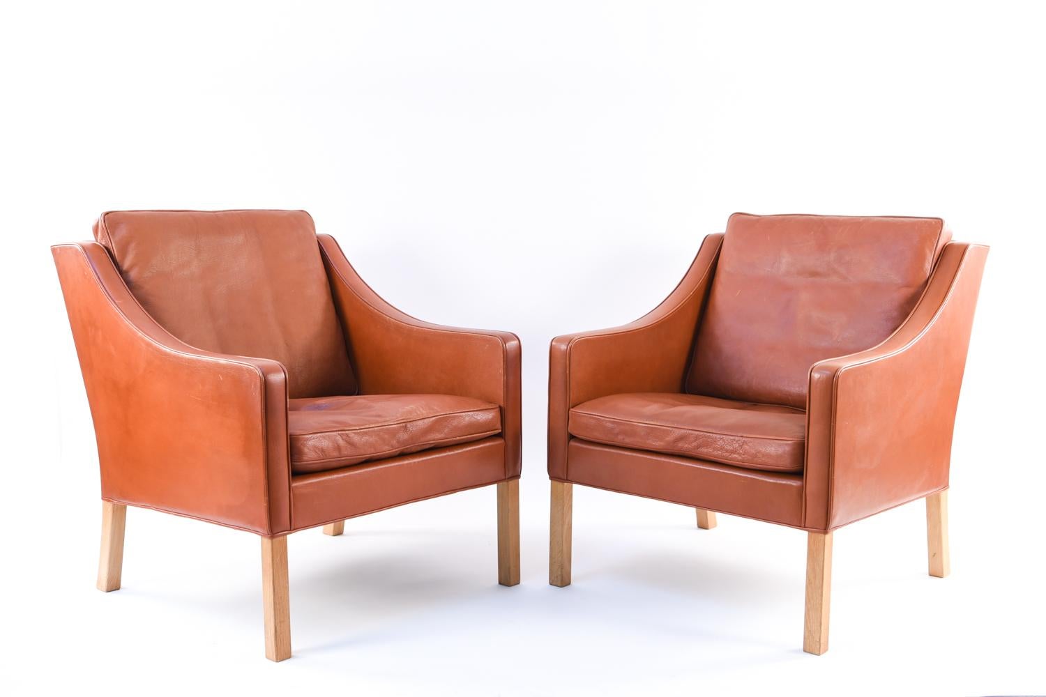 Pair of Børge Mogensen Model #2207 Leather Lounge Chairs 1