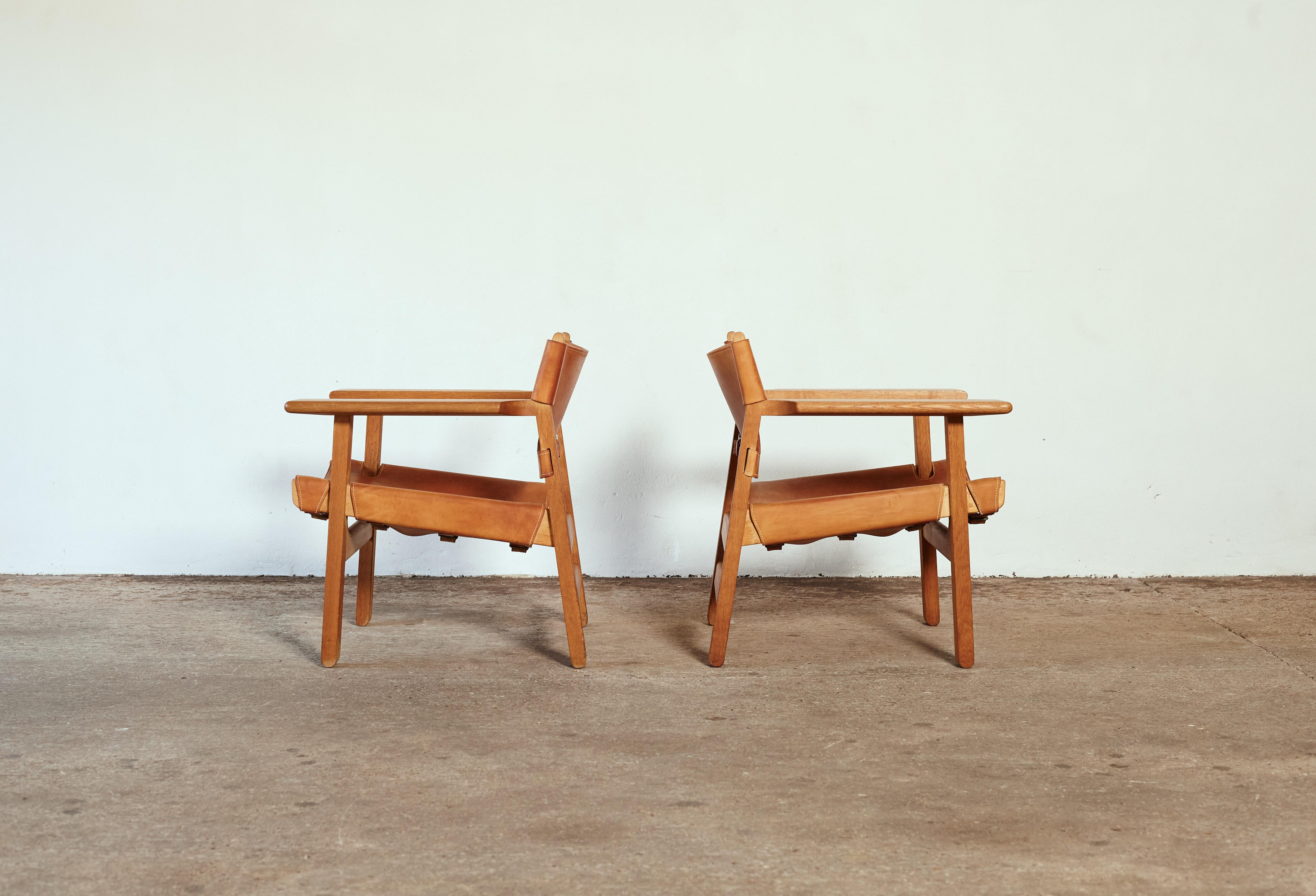 Leather Pair of Børge Mogensen Spanish Chairs, Denmark, 1960s