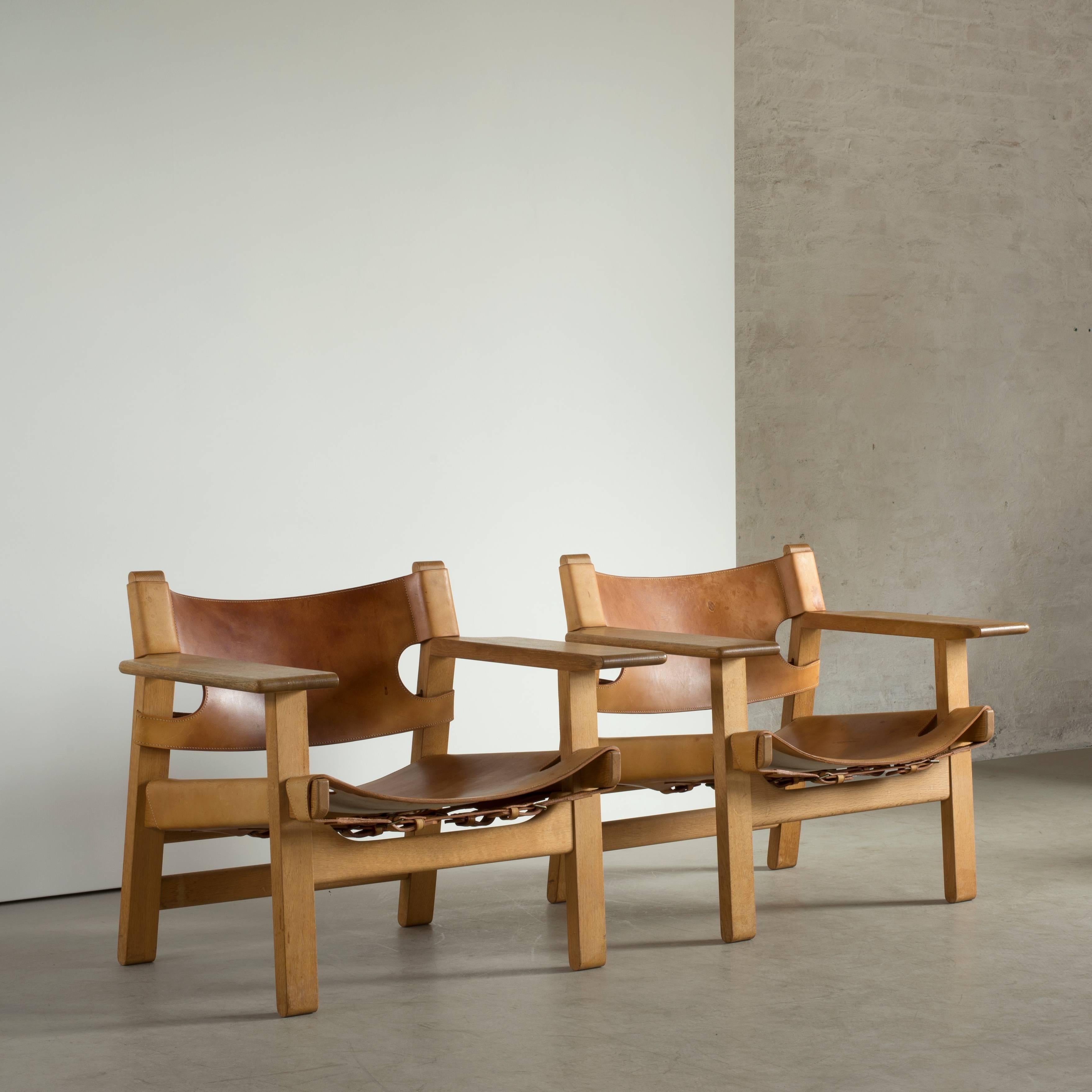 Danish Pair of Børge Mogensen Spanish Chairs for Fredericia Furniture