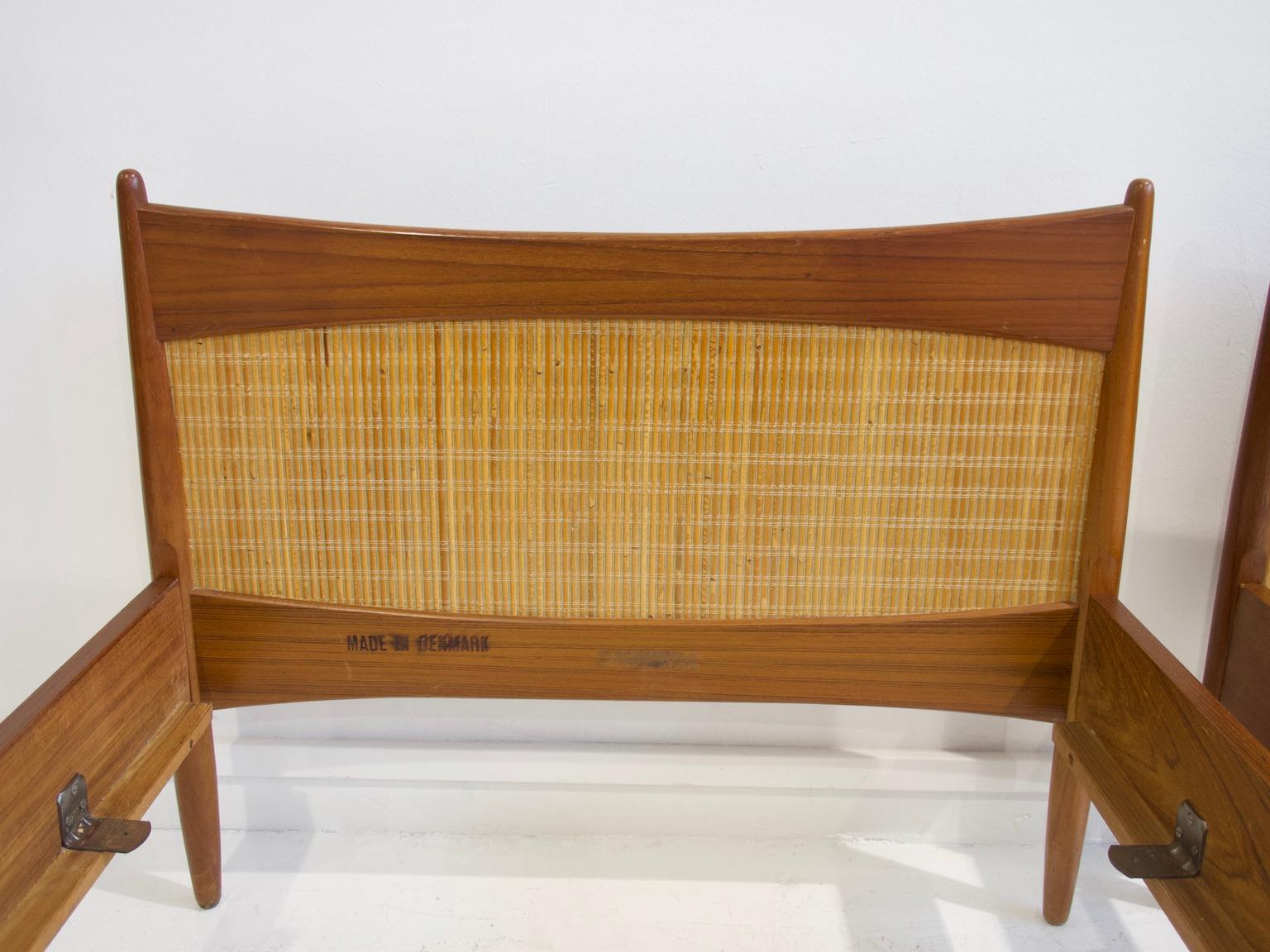 20th Century Pair of Børge Mogensen Teak and Rattan Bed Frames For Sale