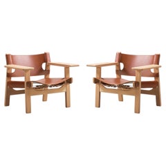 Pair of Børge Mogensen, The Spanish Chair in Light Oiled Oak & Cognac Leather
