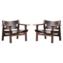 Pair of Børge Mogensen's, The Spanish Chair in Dark Brown Leather/Oiled Walnut