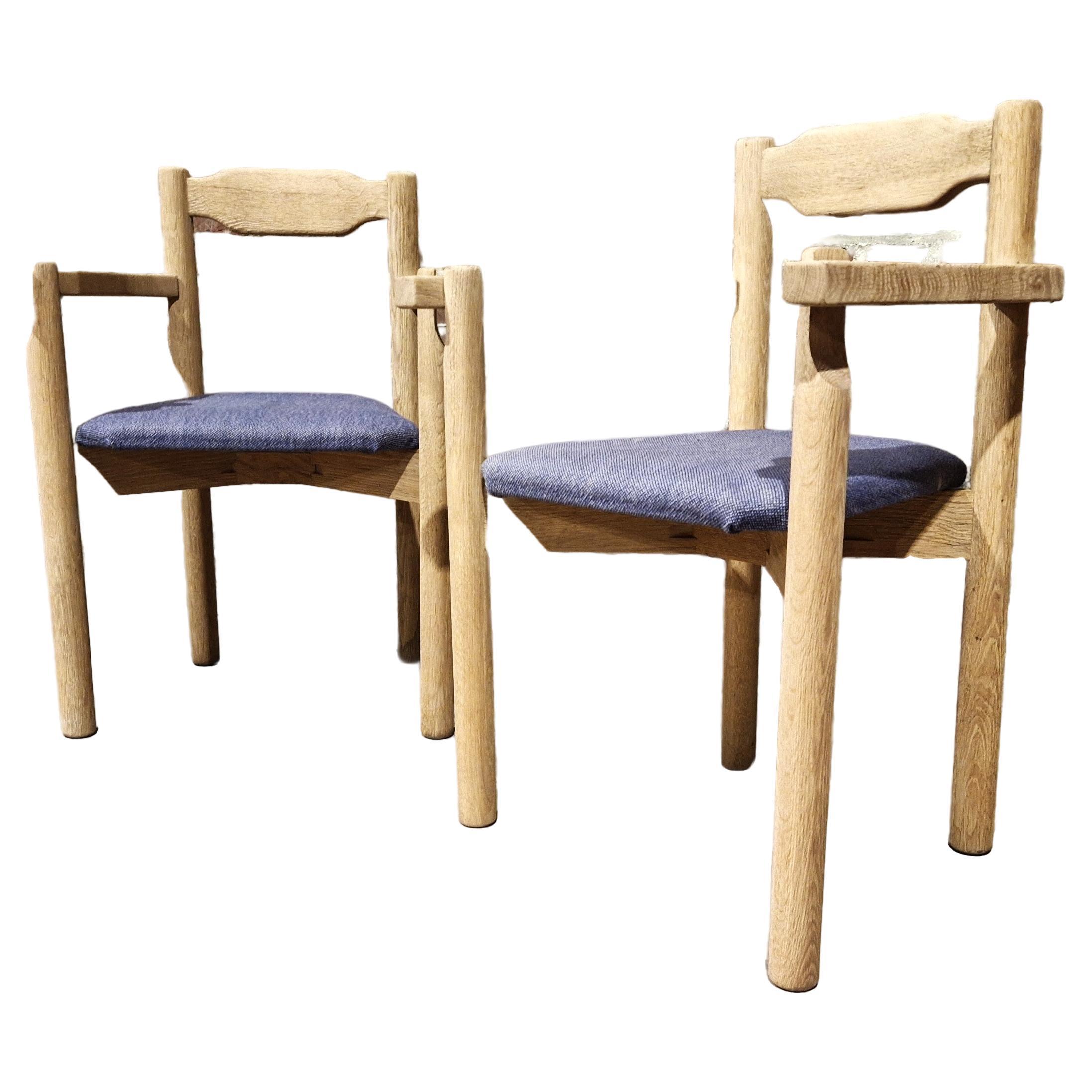 Pair of bridge armchairs in light oak, Guillerme et Chambron for "Votre Maison For Sale