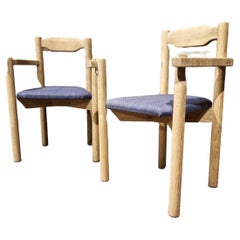 Pair of bridge armchairs in light oak, Guillerme et Chambron for "Votre Maison