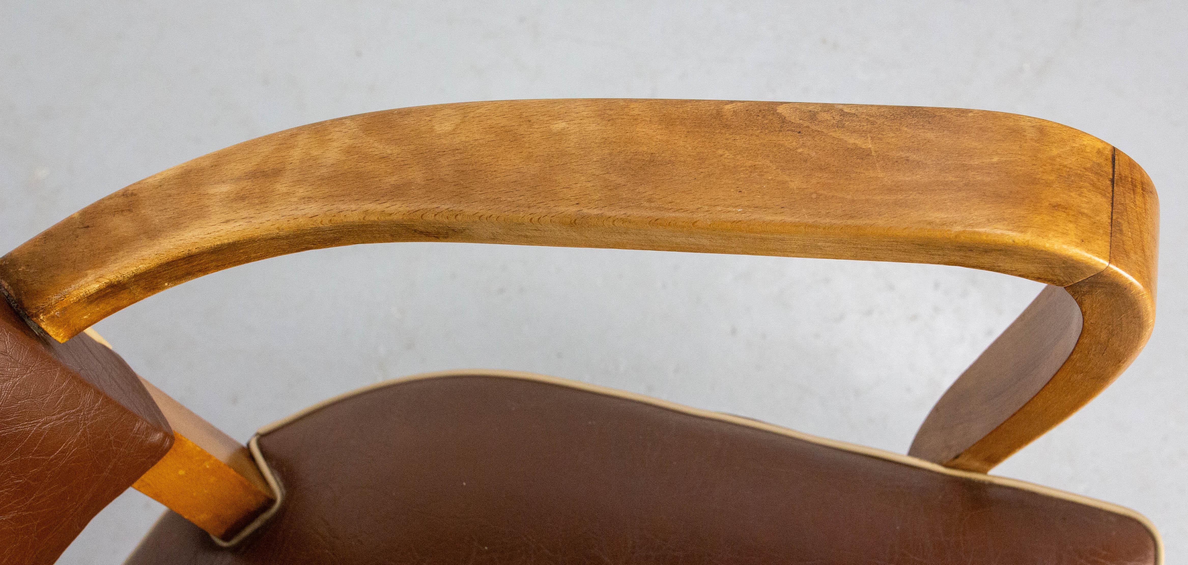 Pair of Bridge Chairs Brown Faux-Leather French Art Deco, circa 1930 For Sale 6