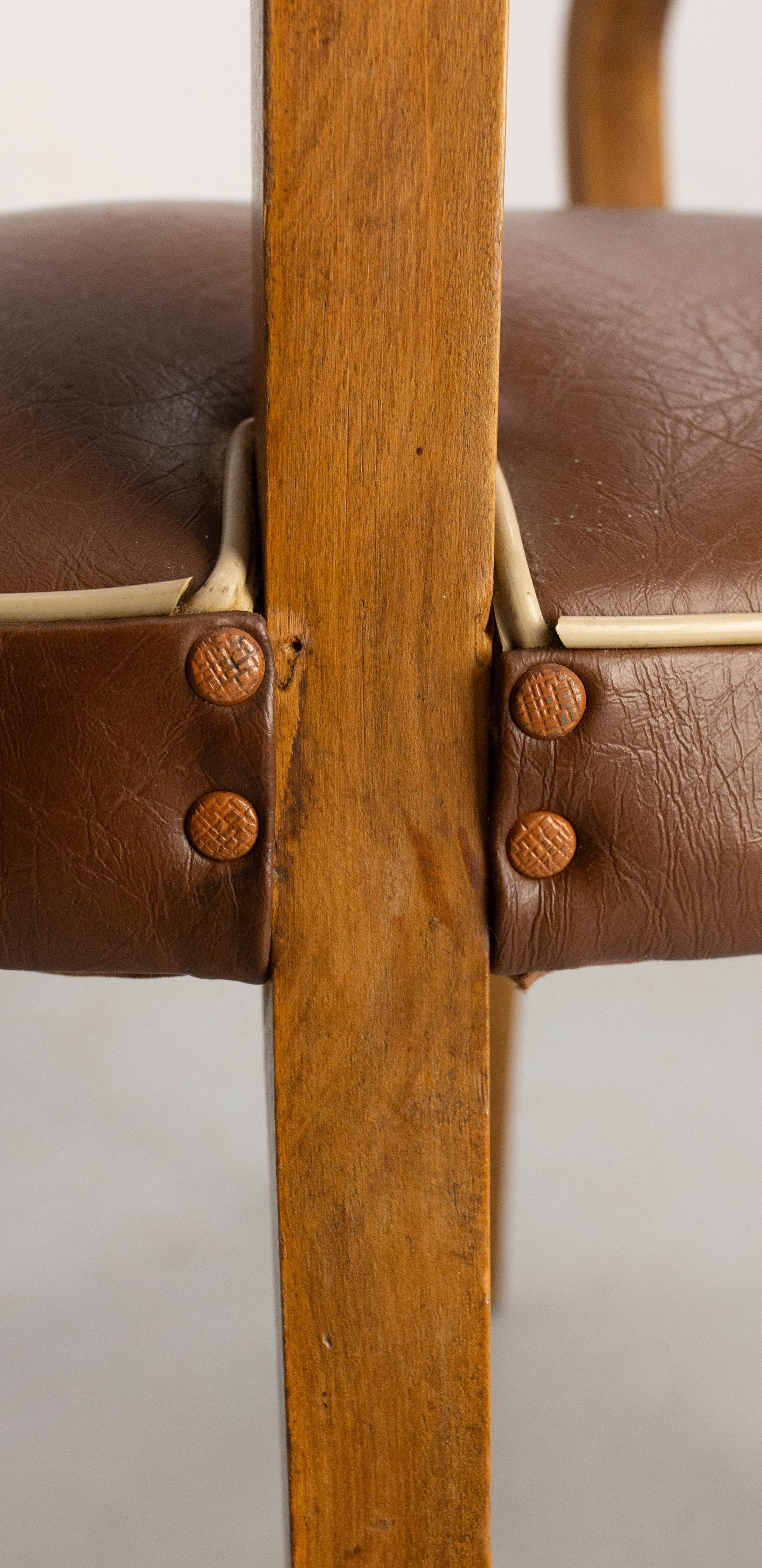 Pair of Bridge Chairs Brown Faux-Leather French Art Deco, circa 1930 For Sale 8