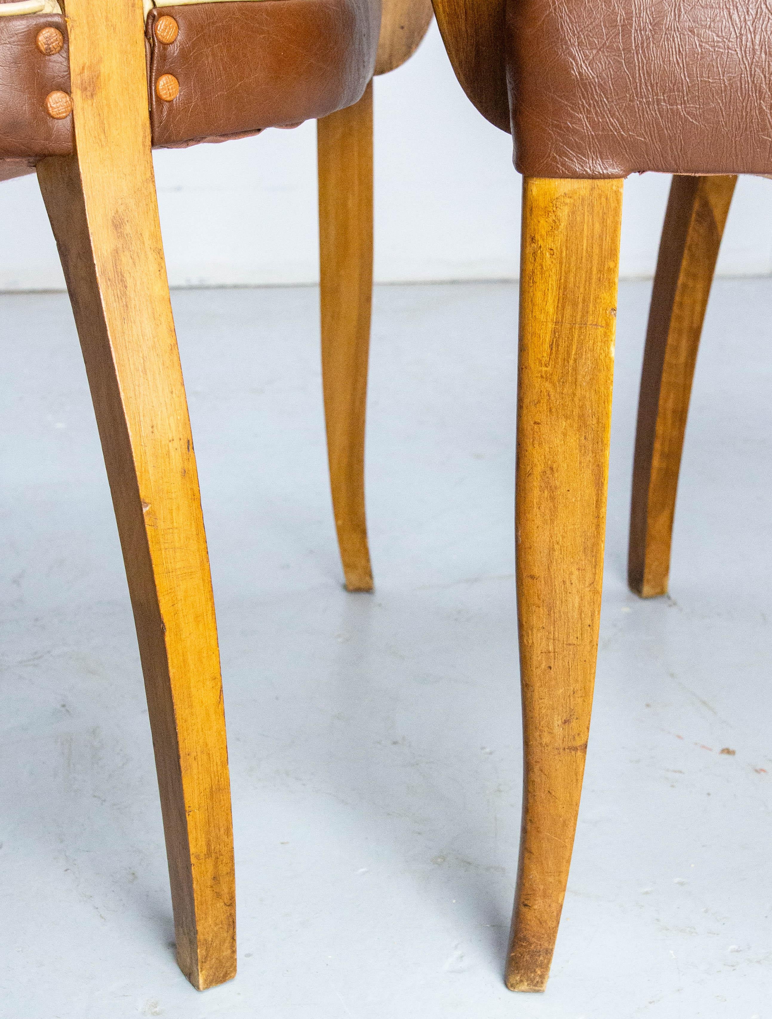 Pair of Bridge Chairs Brown Faux-Leather French Art Deco, circa 1930 For Sale 10