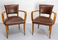 Pair of Bridge Chairs Brown Faux-Leather French Art Deco, circa 1930