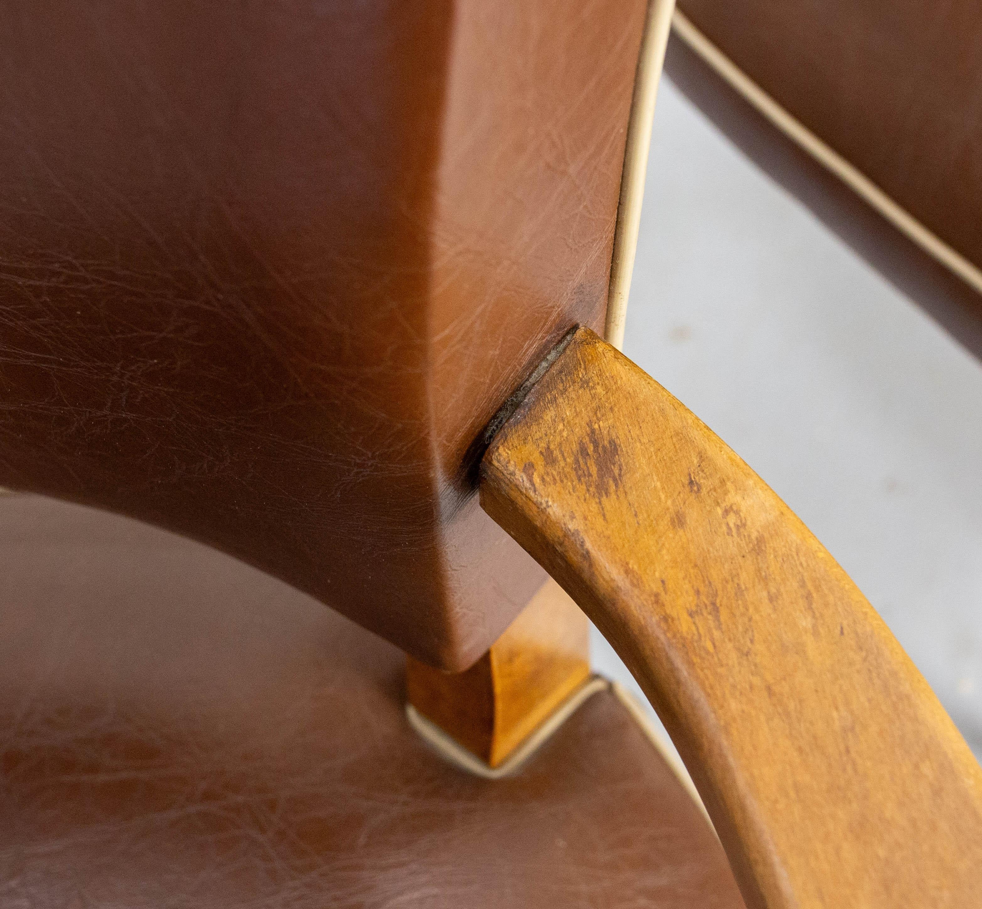 Pair of Bridge Chairs Brown Faux-Leather French Art Deco, circa 1930 For Sale 4