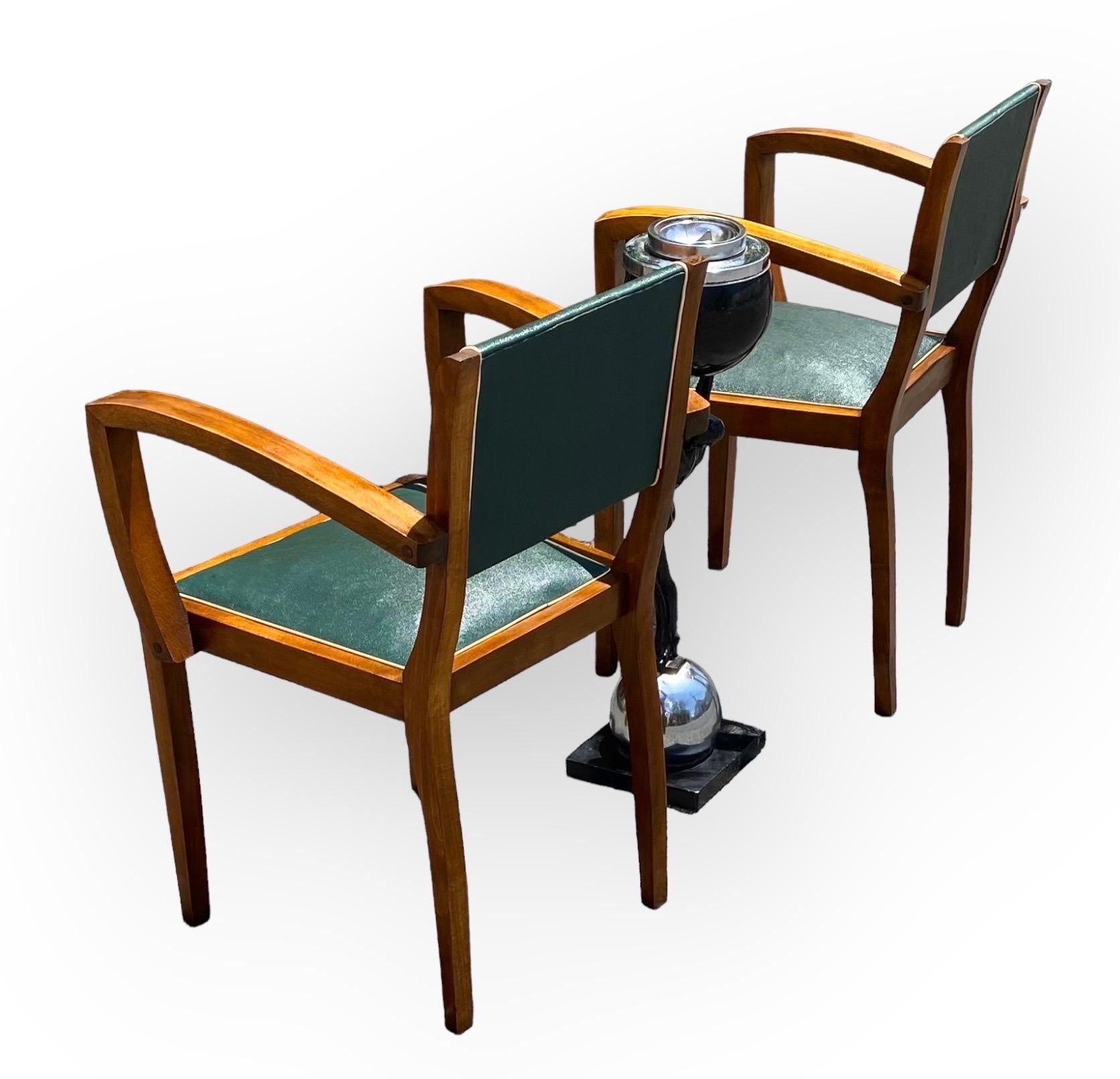 Pair of Bridge Chairs Green Faux Leather French Art Deco, circa 1930 5