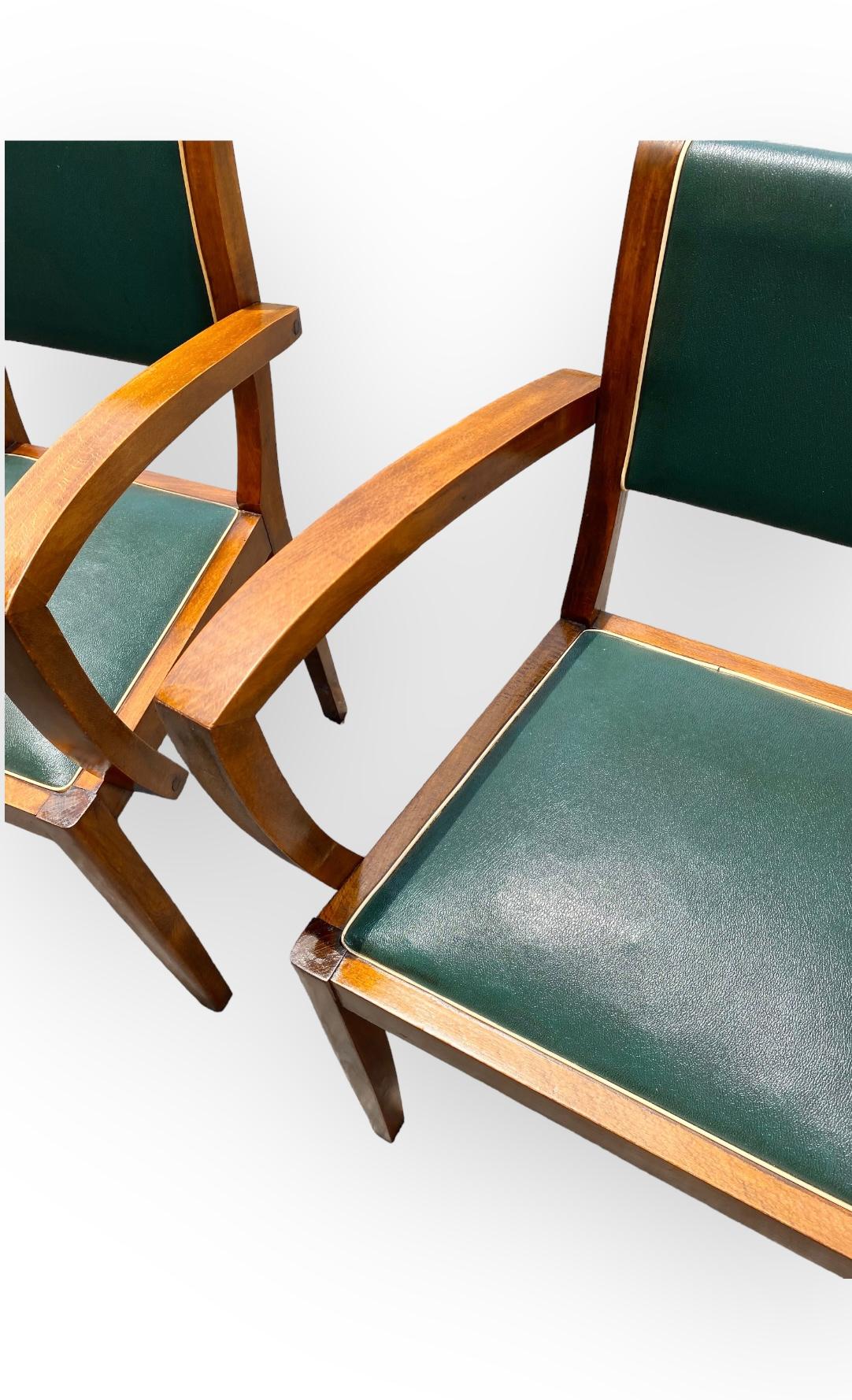 Paire de chaises Bridge en faux cuir vert Art Déco français, vers 1930 3