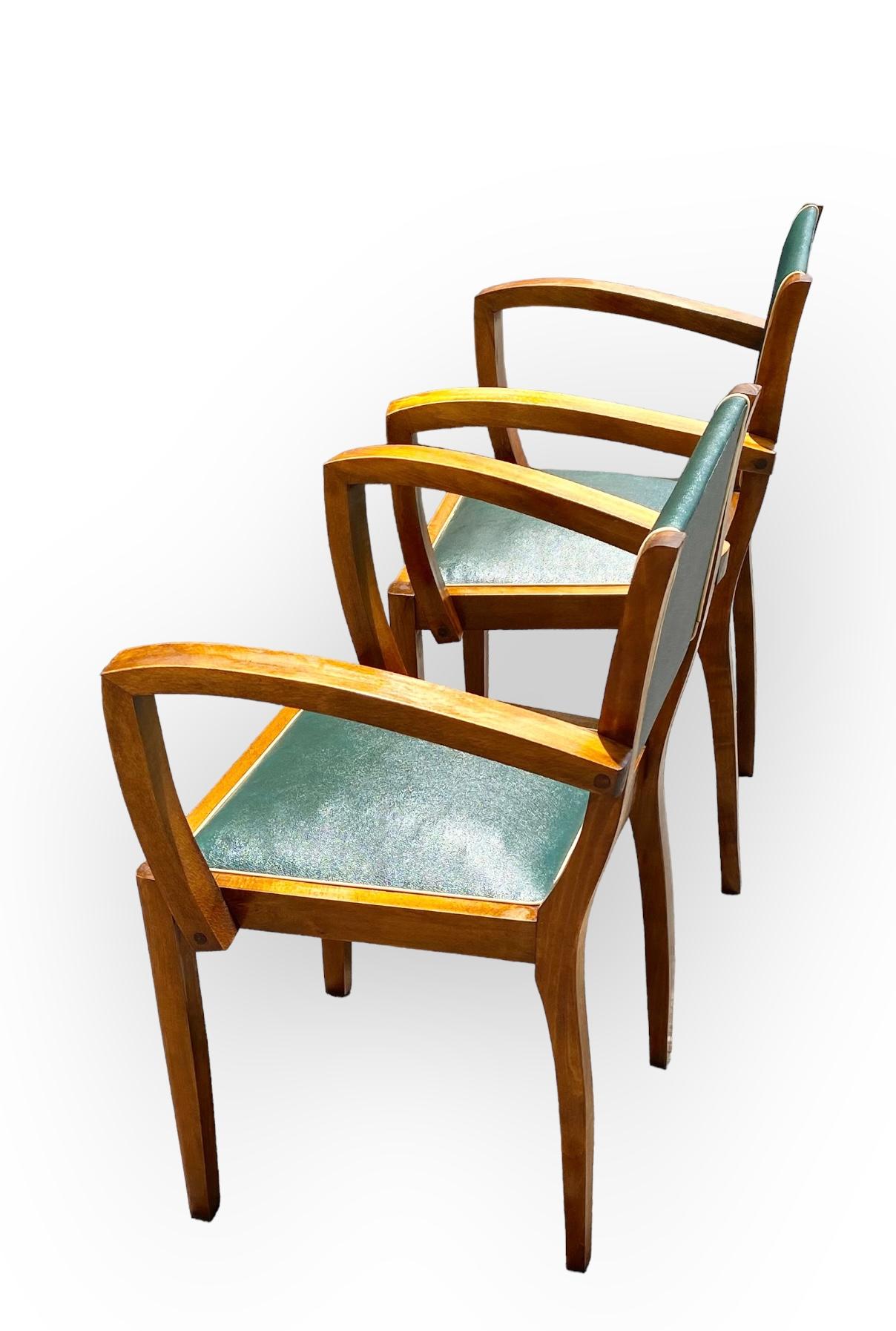 Paire de chaises Bridge en faux cuir vert Art Déco français, vers 1930 5