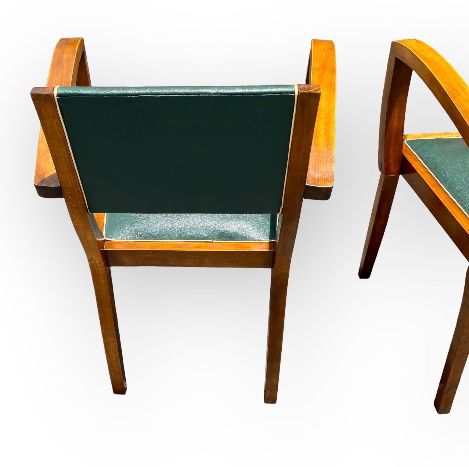 Pair of Bridge Chairs Green Faux Leather French Art Deco, circa 1930 12
