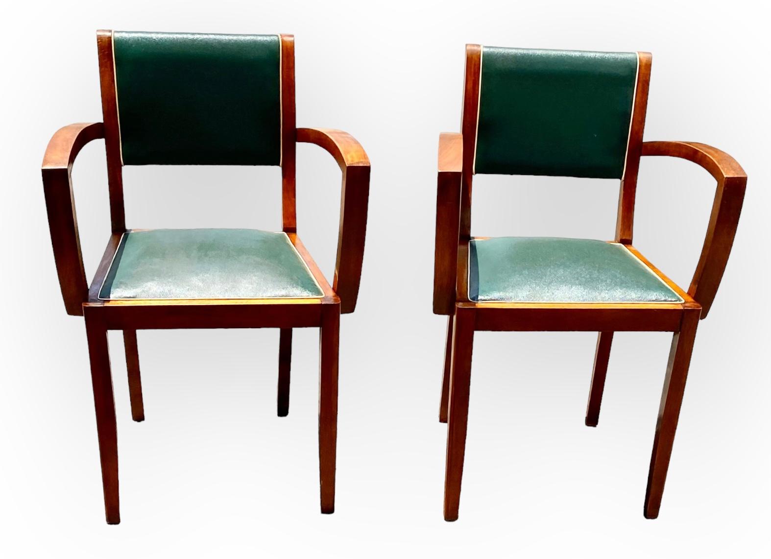 Pair of Bridge Chairs Green Faux Leather French Art Deco, circa 1930 14