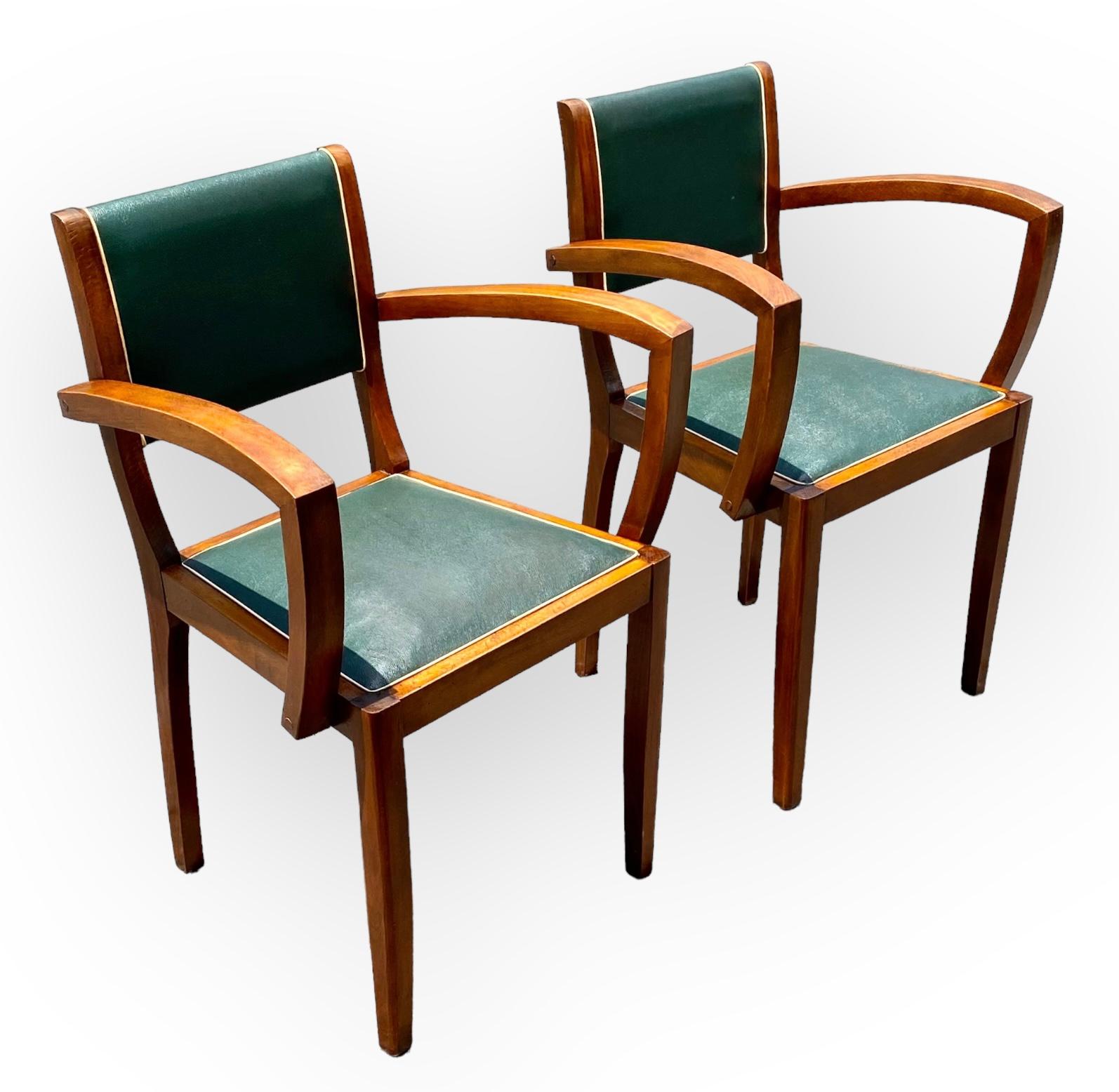 Pair of Bridge Chairs Green Faux Leather French Art Deco, circa 1930 15