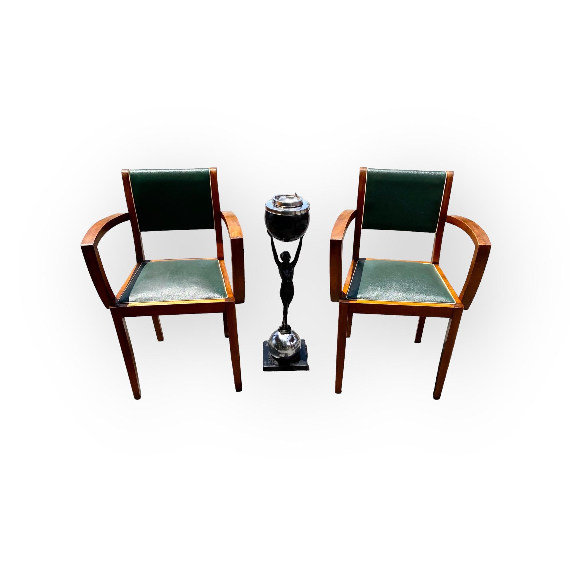 Pair of Bridge Chairs Green Faux Leather French Art Deco, circa 1930 3