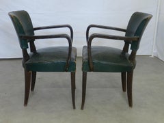 Paire de chaises Bridge en cuir Art Déco français:: vers 1930