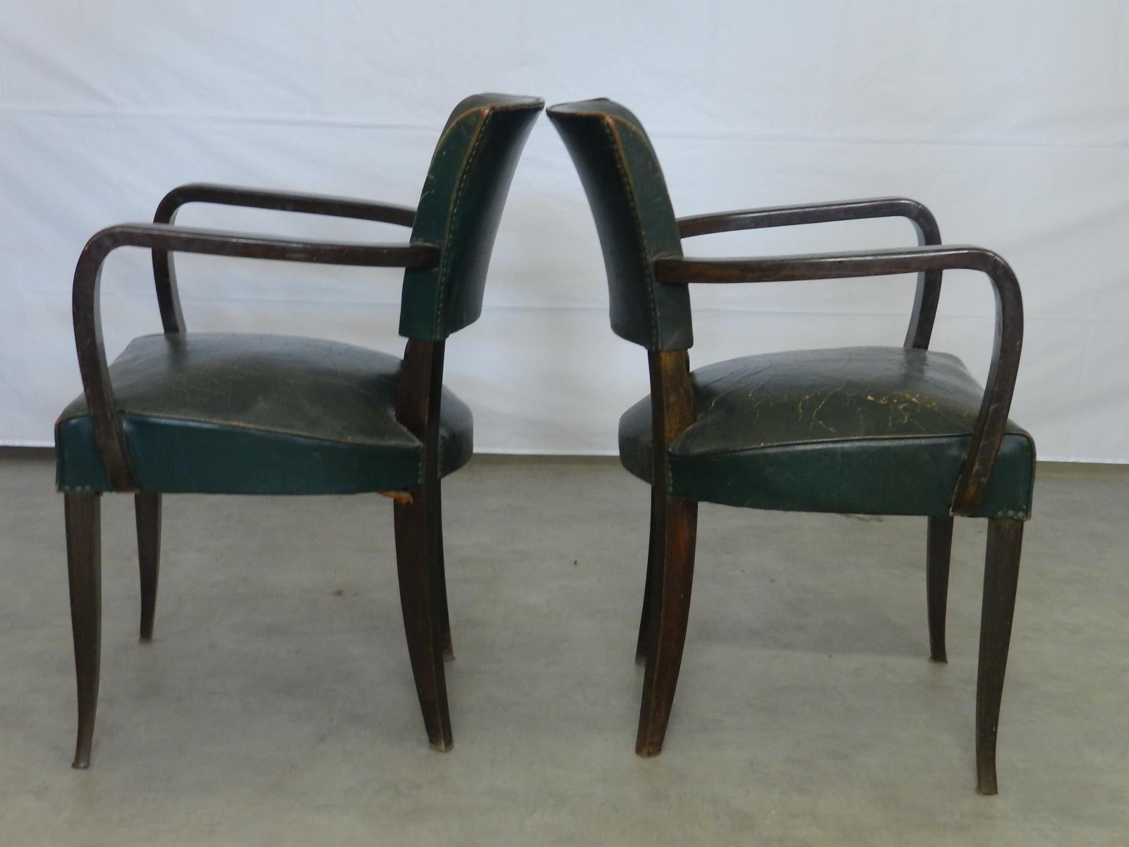 Pair of Bridge Chairs Leather French Art Deco, circa 1930 In Good Condition In Labrit, Landes