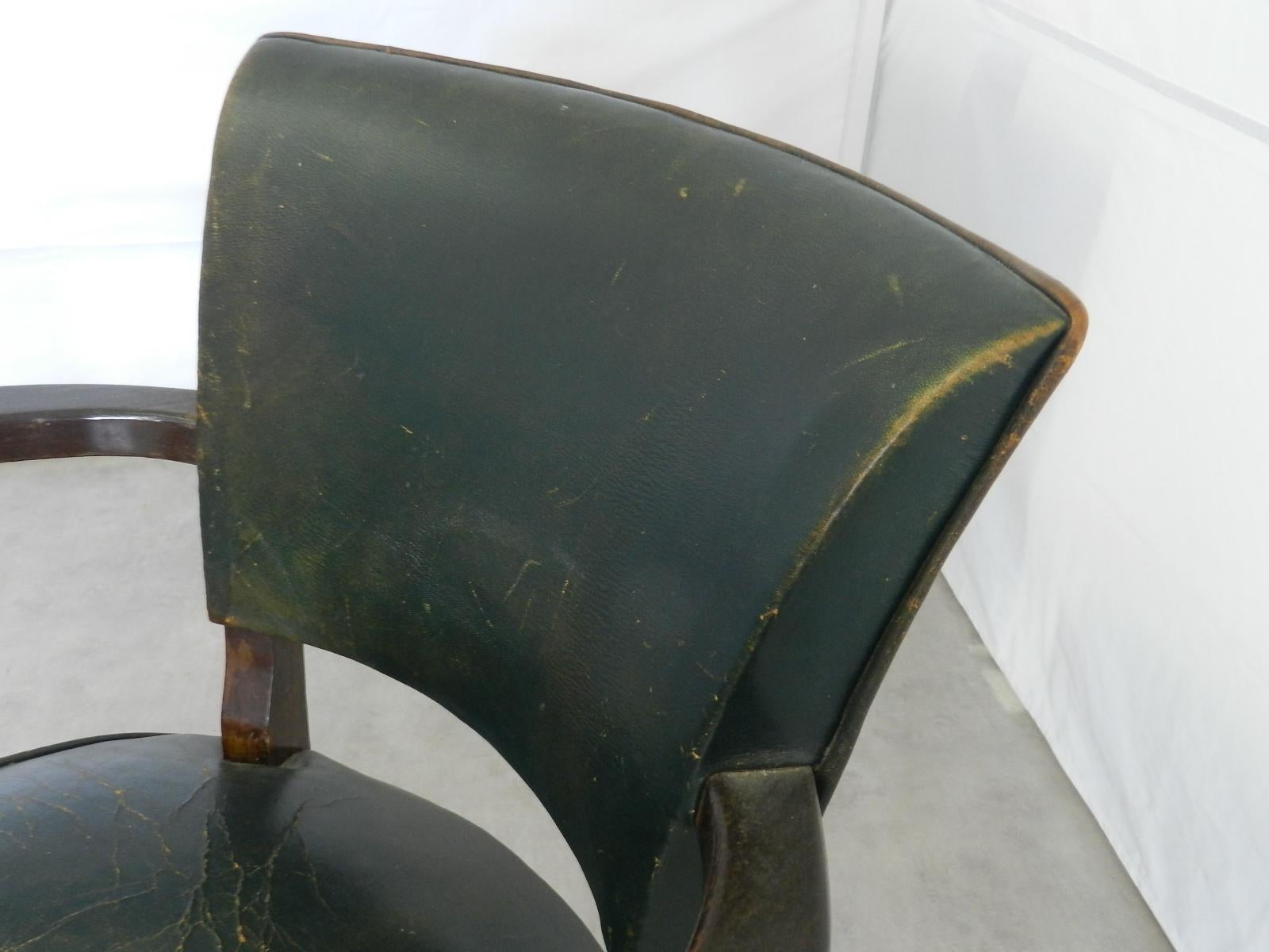 Pair of Bridge Chairs Leather French Art Deco, circa 1930 1